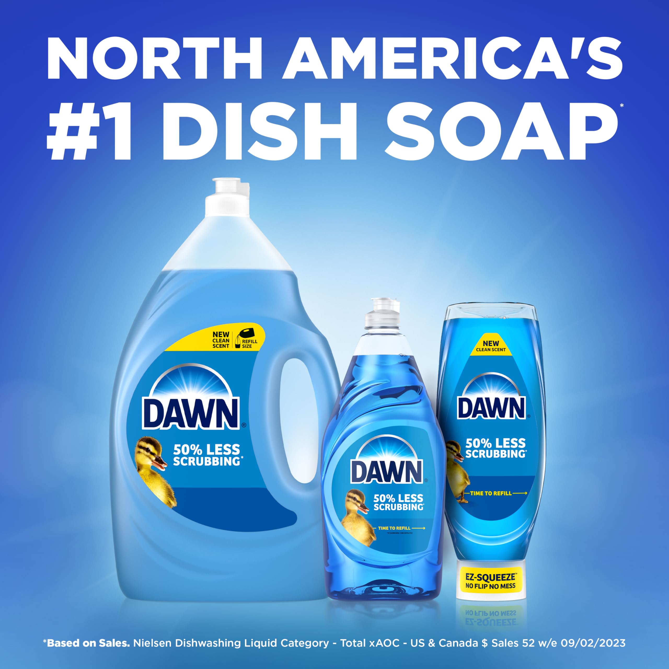 Dawn Free&Clear primer plano de burbujas y nota de limón fresca