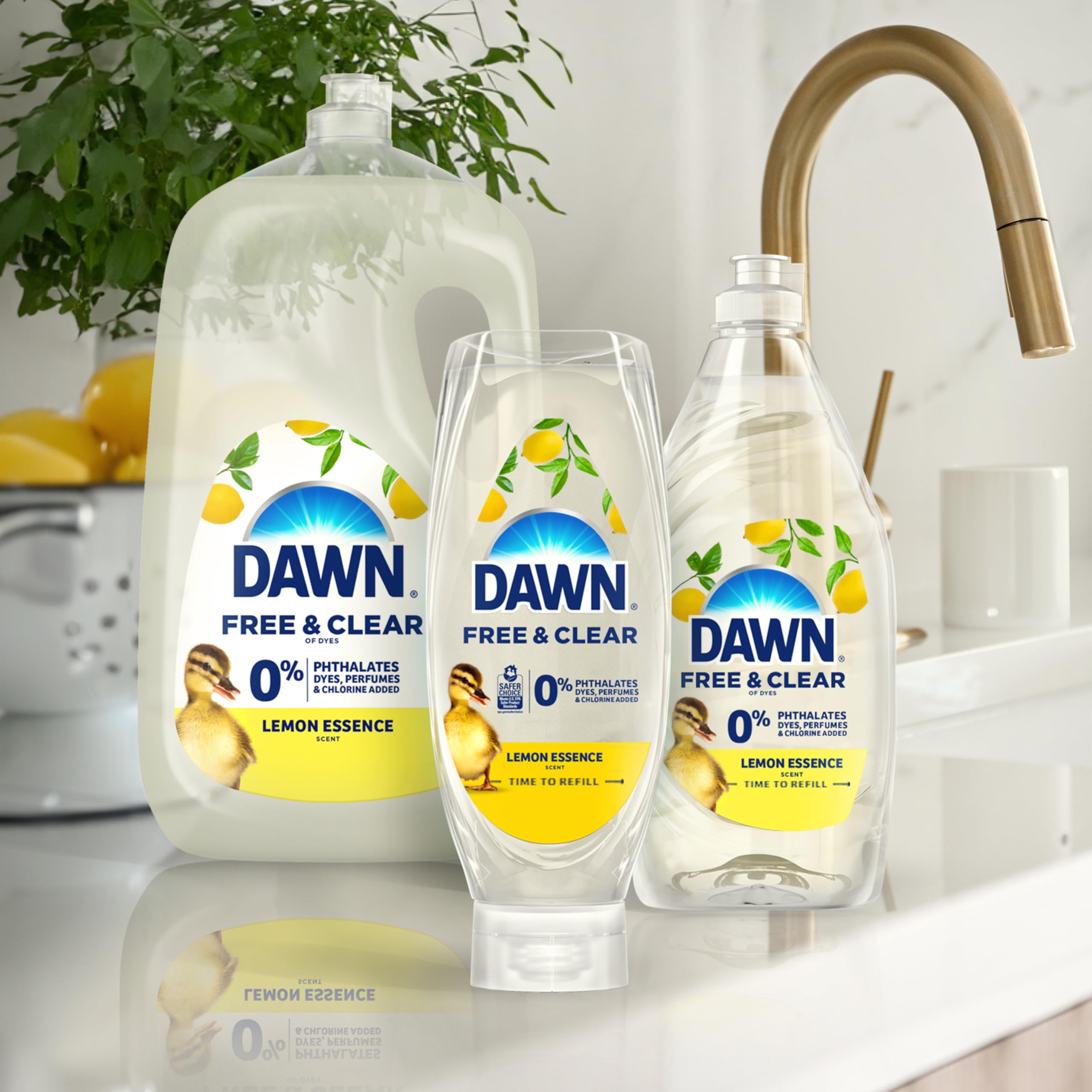 Dawn Free&Clear lavando utensilios, limpieza rápida y efectiva