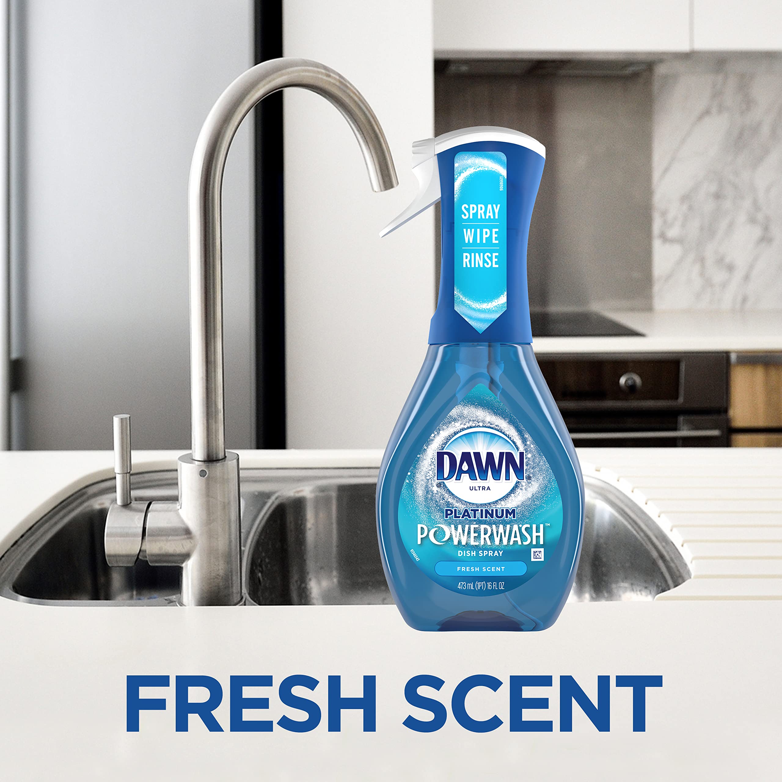 Ambiente de cocina con Dawn Powerwash en uso para limpieza diaria