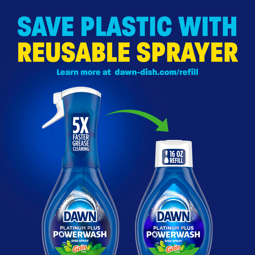 Comparación de tamaño de las botellas Dawn Powerwash Gain para referencia de volumen