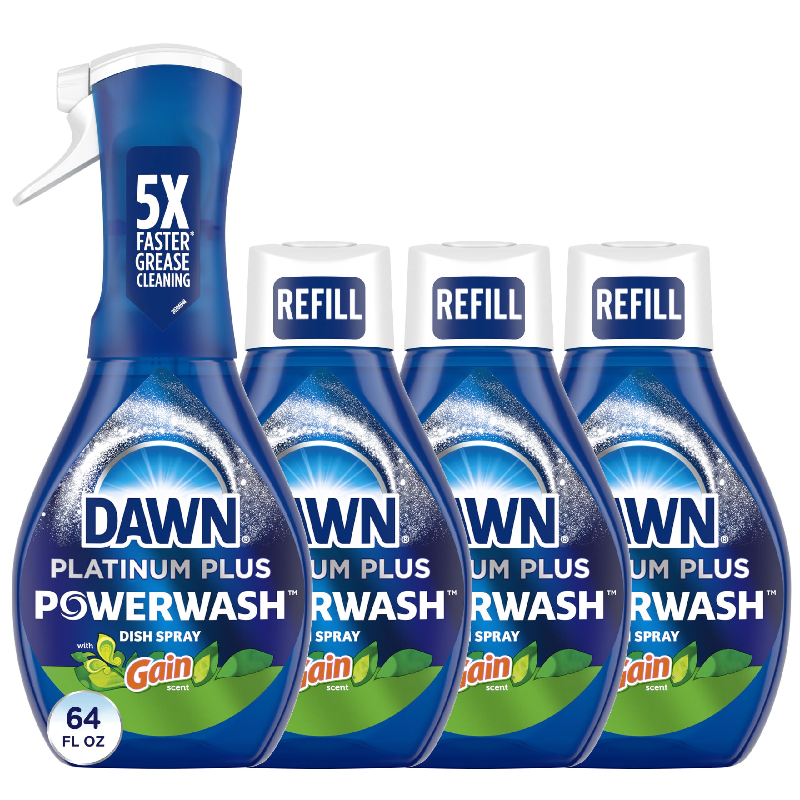 Dawn Powerwash frontal del kit mostrando botella inicial y recargas, limpieza práctica