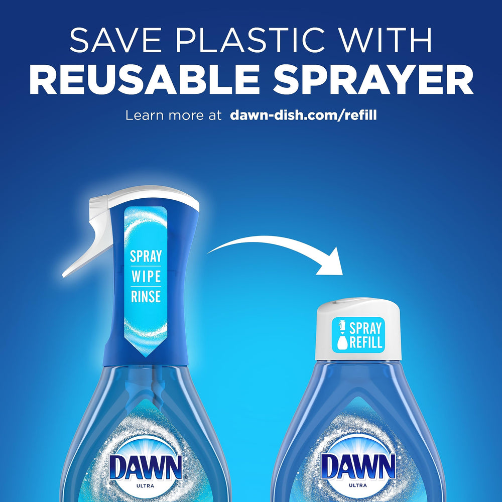 Comparación de tamaño Dawn Powerwash junto a utensilios para escala