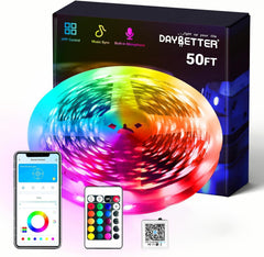 DAYBETTER tira LED frontal mostrando colores vivos y fácil instalación