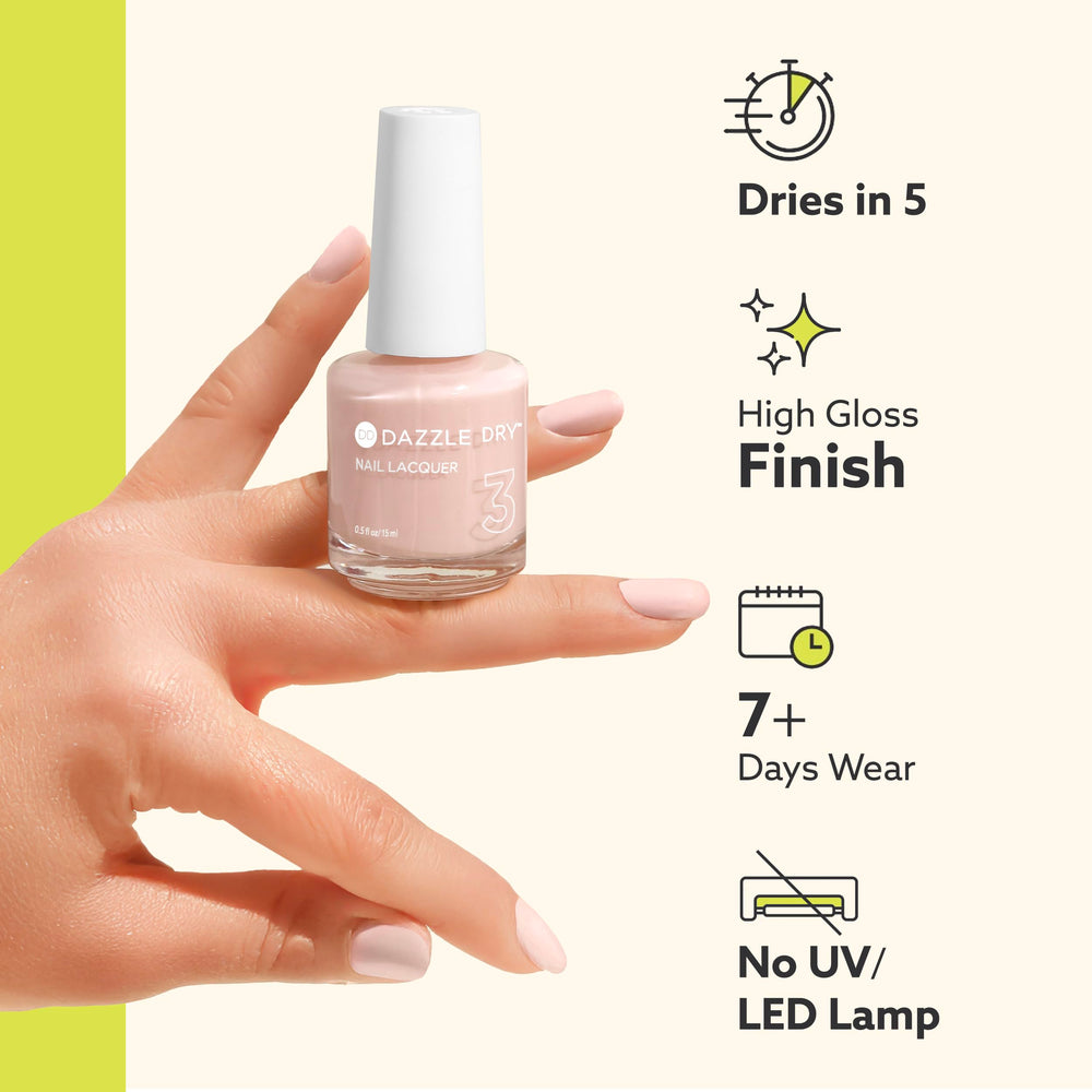 Dazzle Dry comparación de tamaño 0.5 fl oz para referencia y portabilidad
