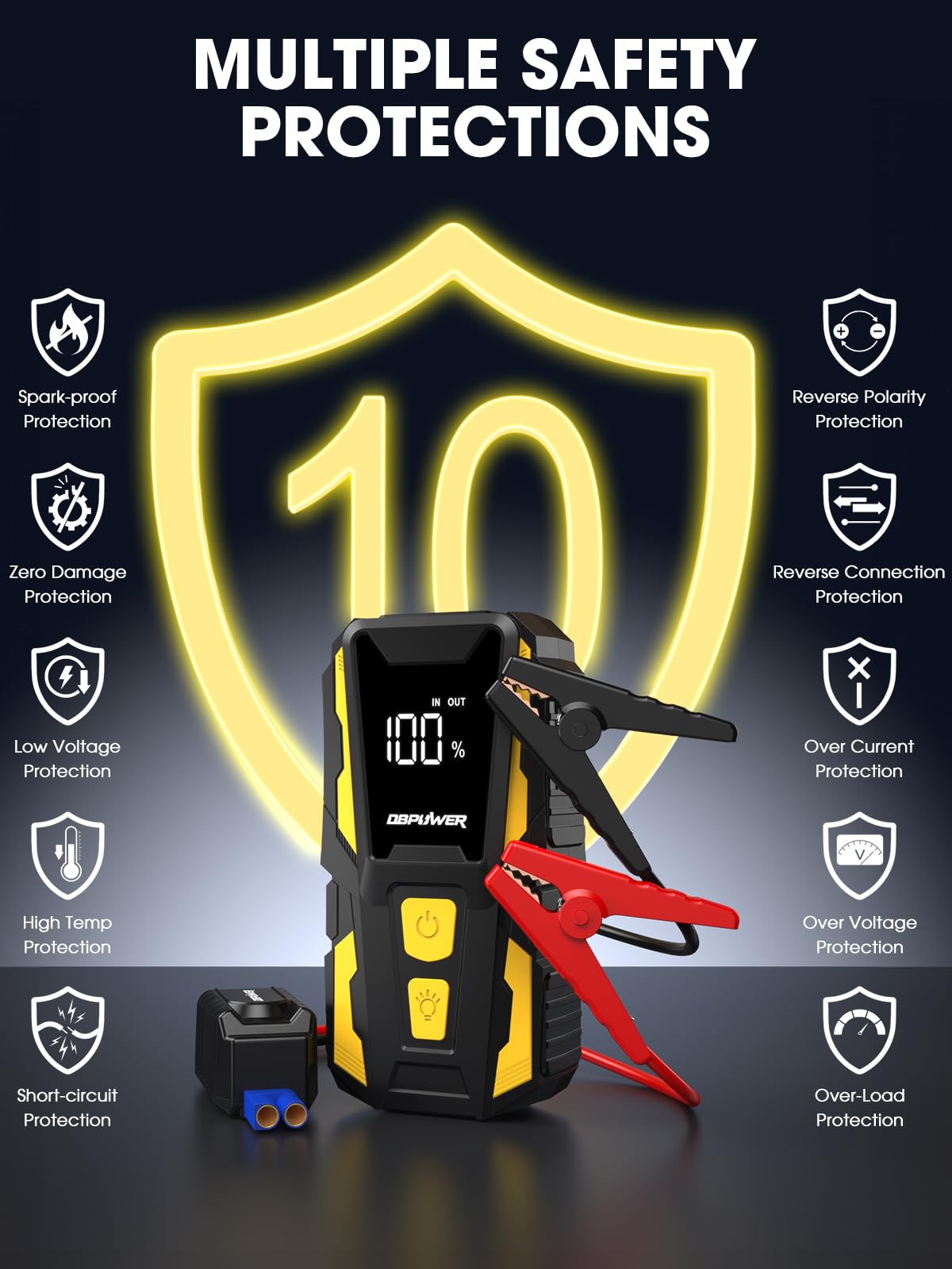 DBPOWER Z07 arrancando un coche demostrando poder en vehículo grande