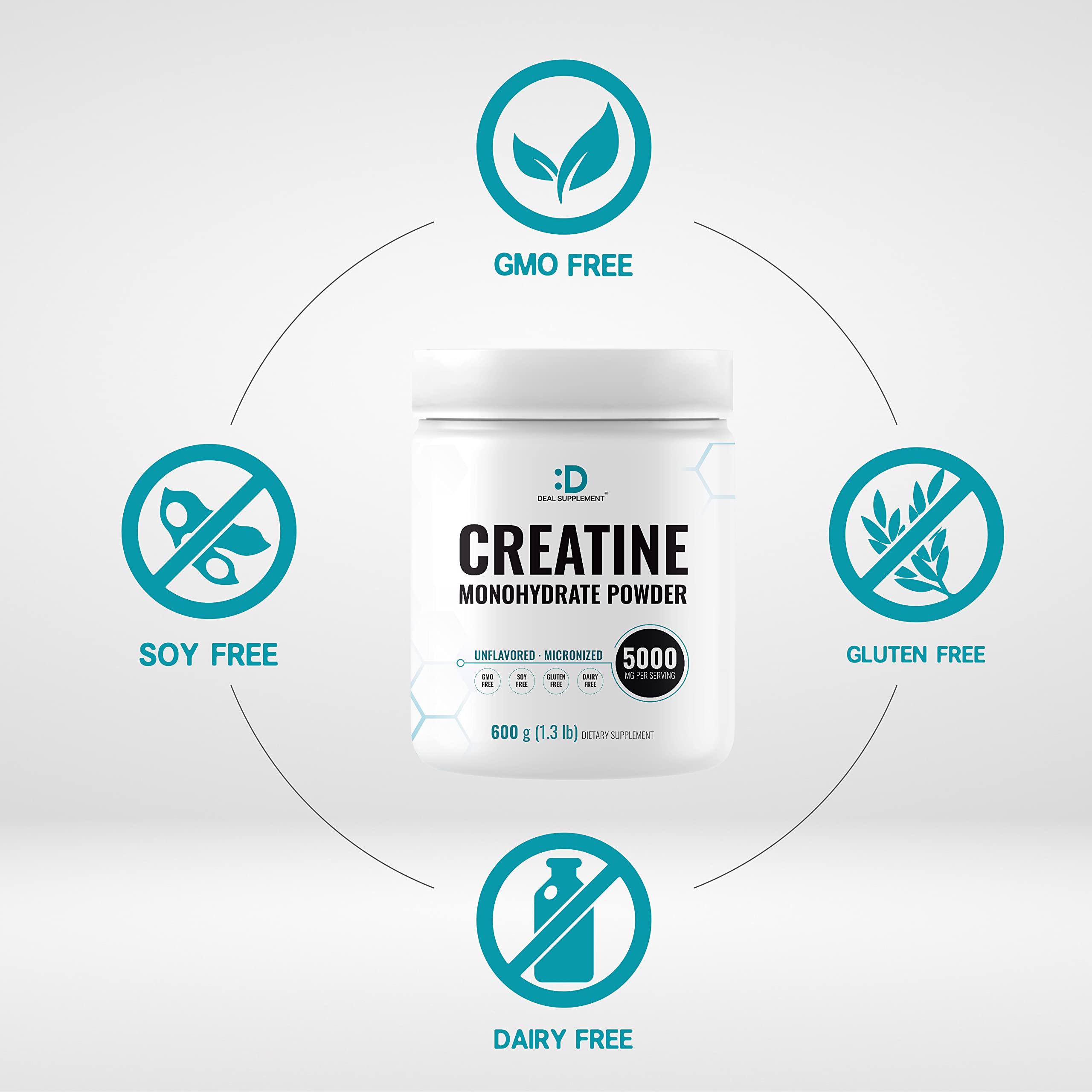 DEAL SUPPLEMENT creatina disuelta en vaso ilustrando rápida disolución y practicidad
