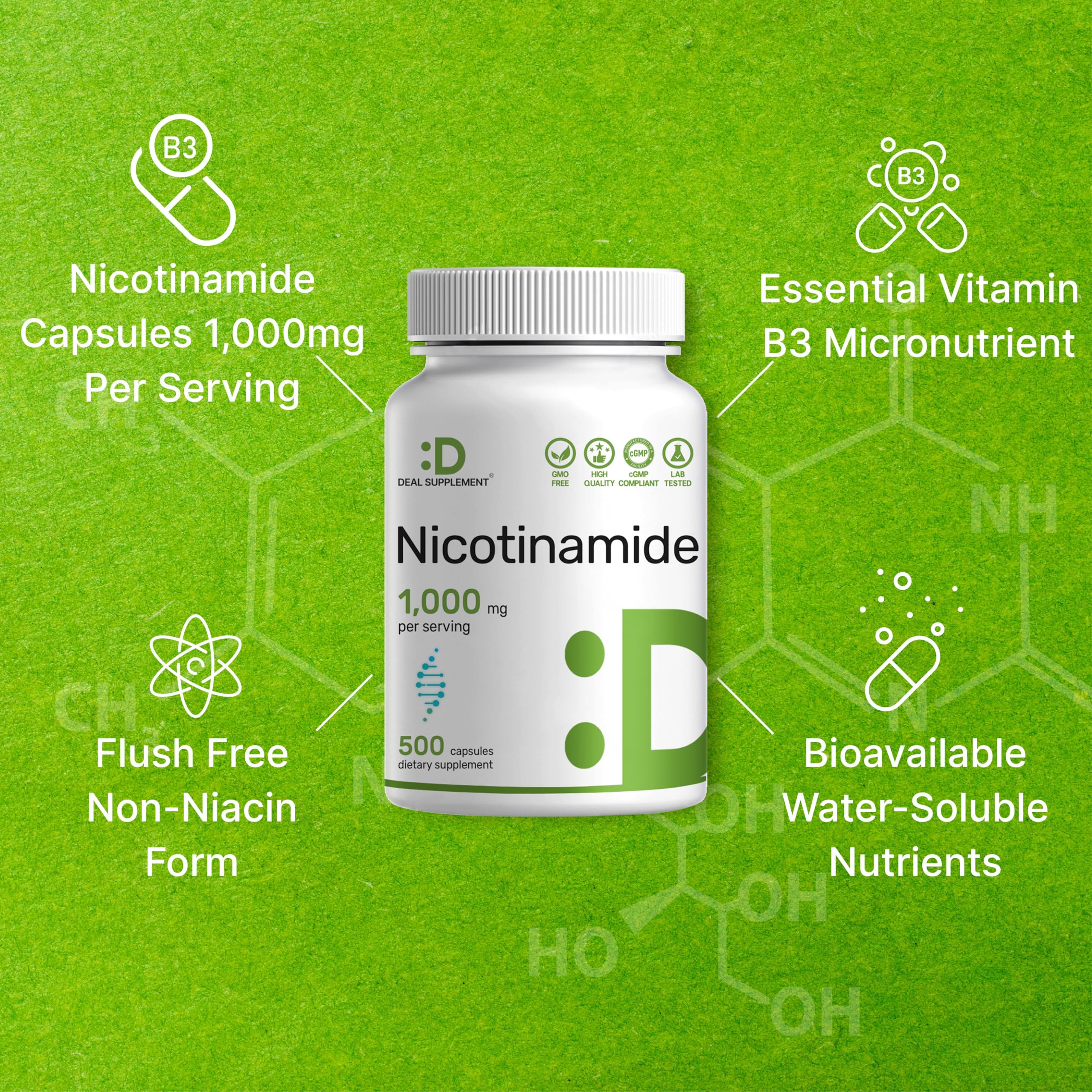 DEAL SUPPLEMENT etiqueta con información nutricional y pruebas de laboratorio