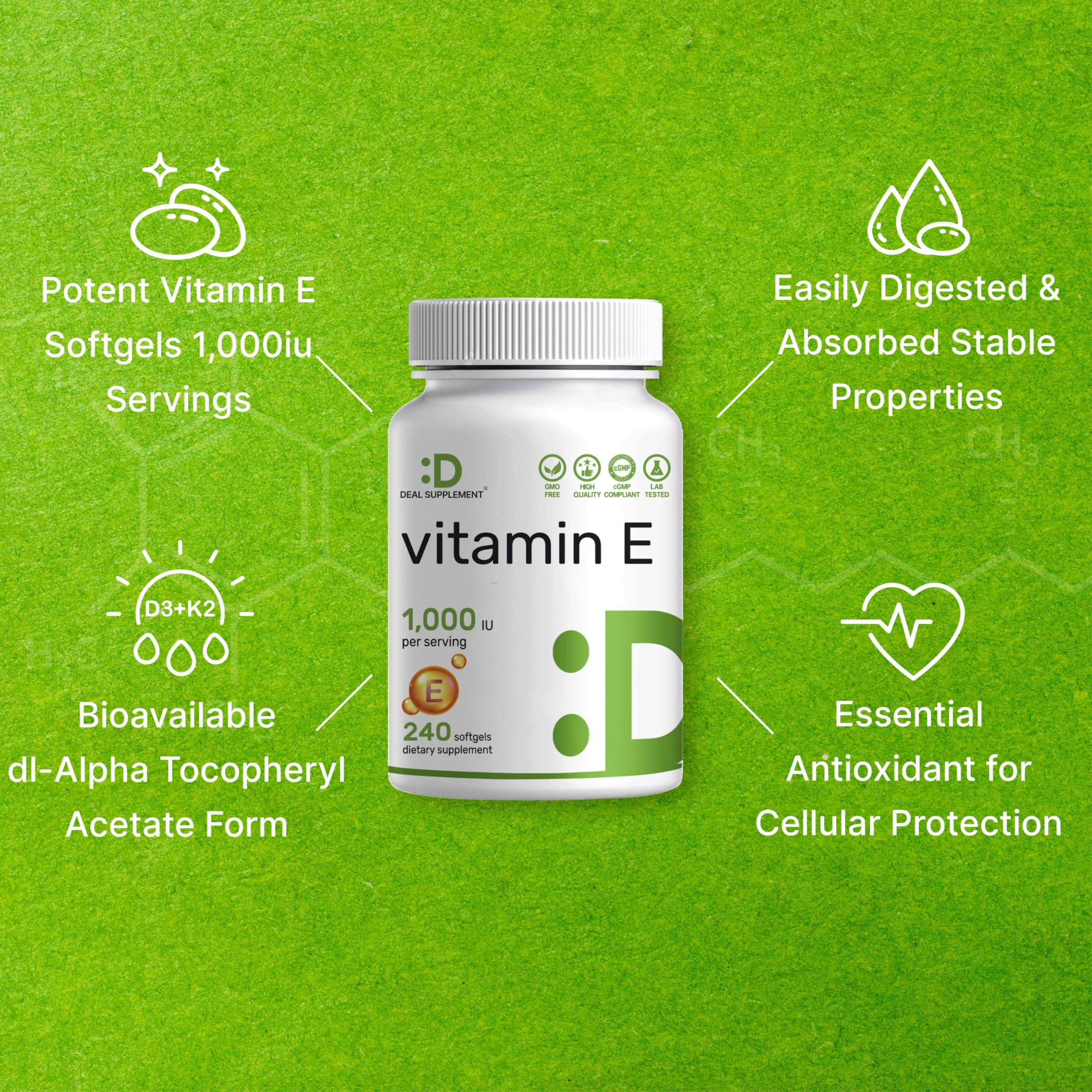 DEAL SUPPLEMENT etiqueta con datos nutricionales y certificación de calidad