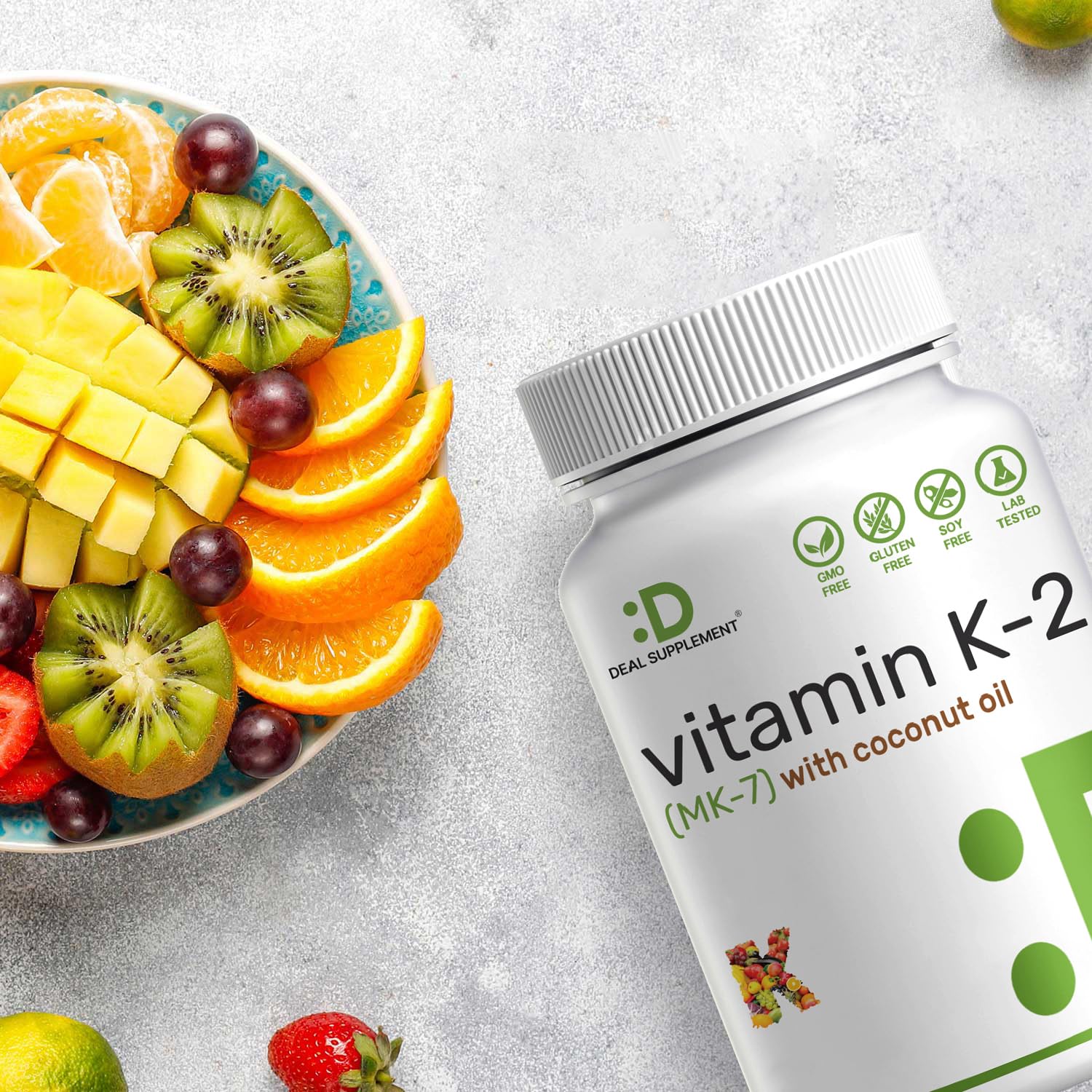 Deal Supplement etiqueta nutricional con 200 mcg por porción visible