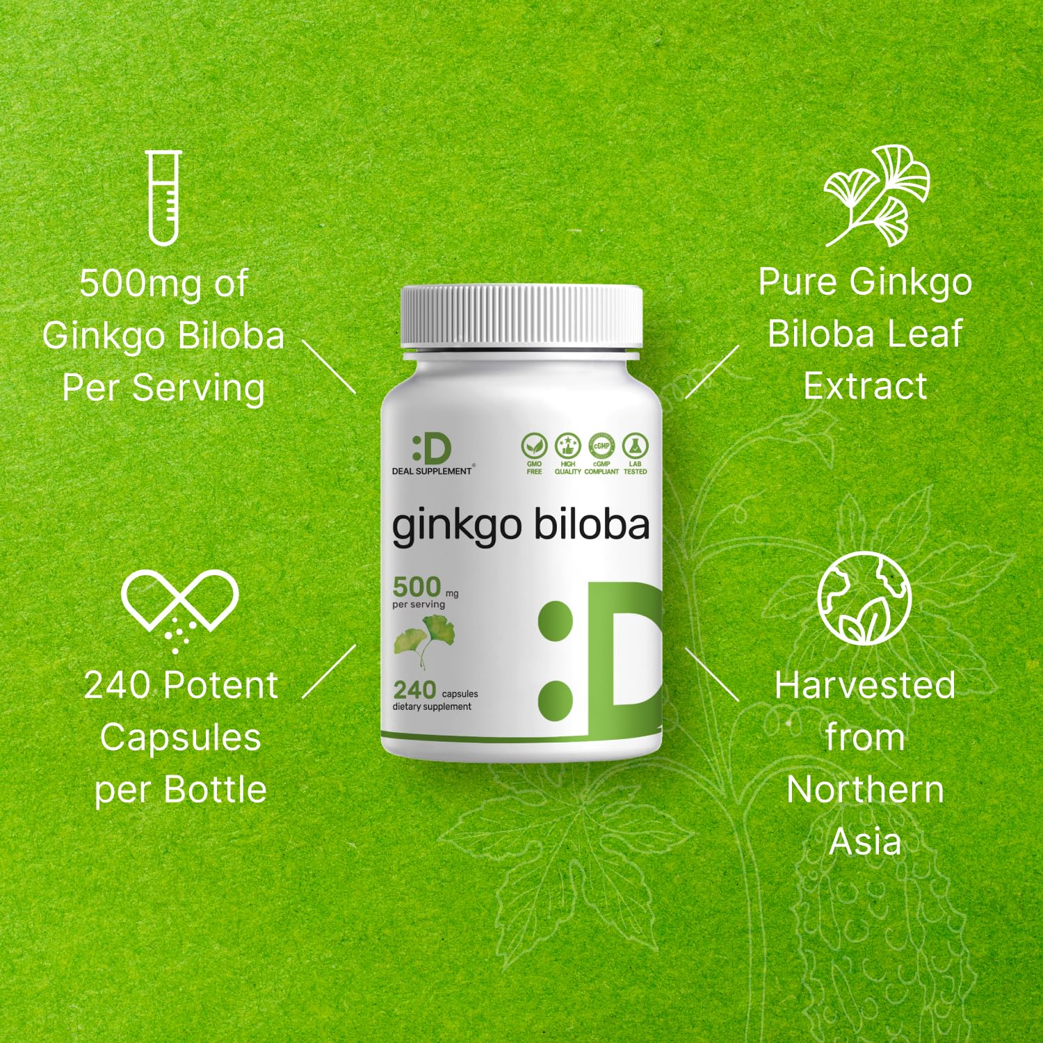 DEAL SUPPLEMENT frasco junto a una regla para mostrar tamaño y cantidad