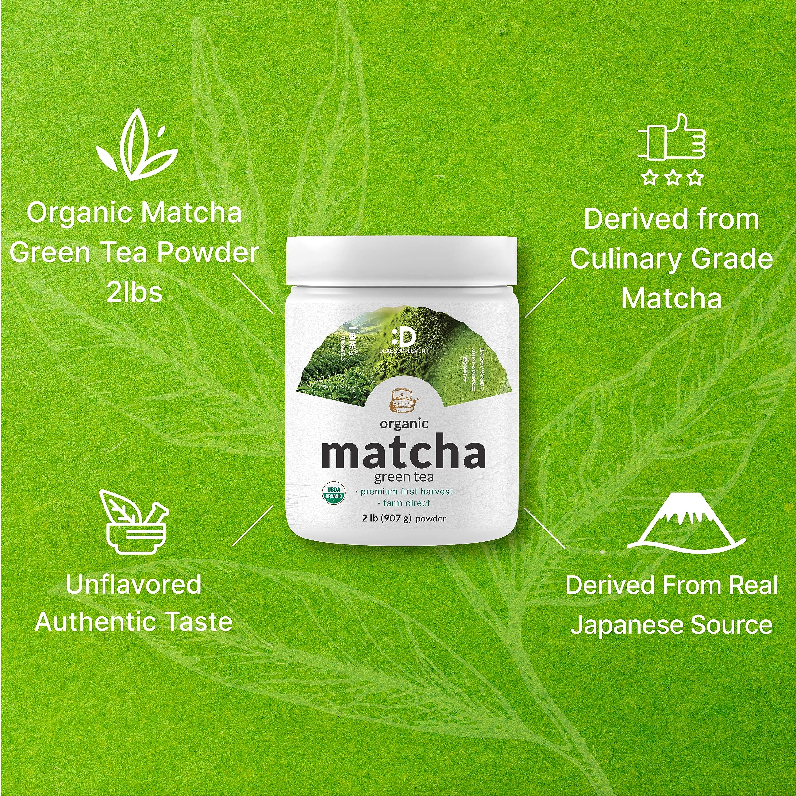 DEAL SUPPLEMENT taza de matcha latte listo para beber, muestra color vibrante y cremosidad