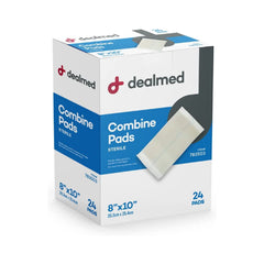 Dealmed almohadilla frontal mostrando tamaño y cubierta estéril, protección confiable