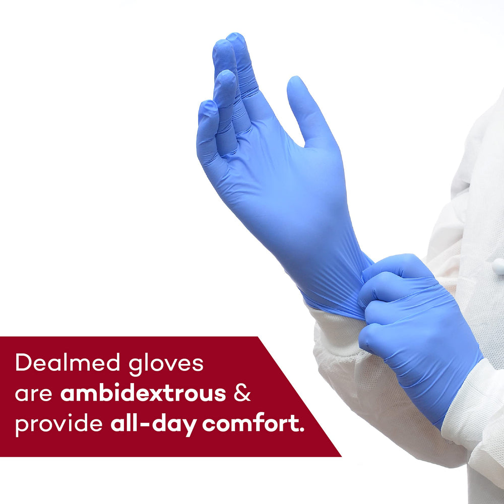 Dealmed caja abierta con guantes listos para dispensar fácilmente