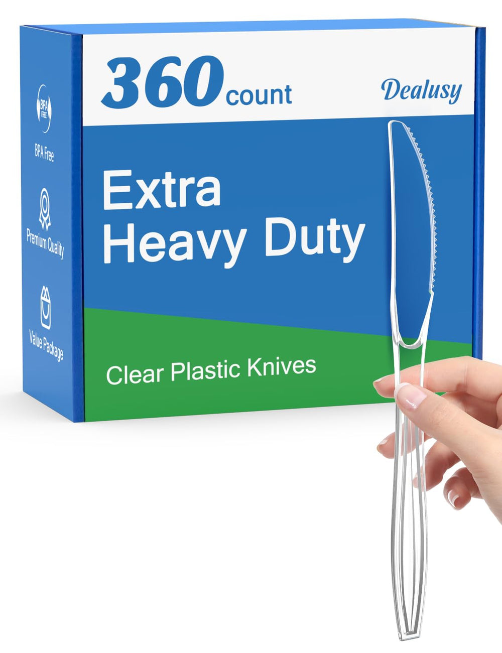 Dealusy empaque frontal con 360 cuchillos transparente y lista para evento