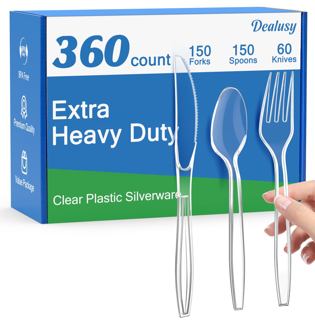 Dealusy paquete frontal claro mostrando las 360 piezas y conveniencia