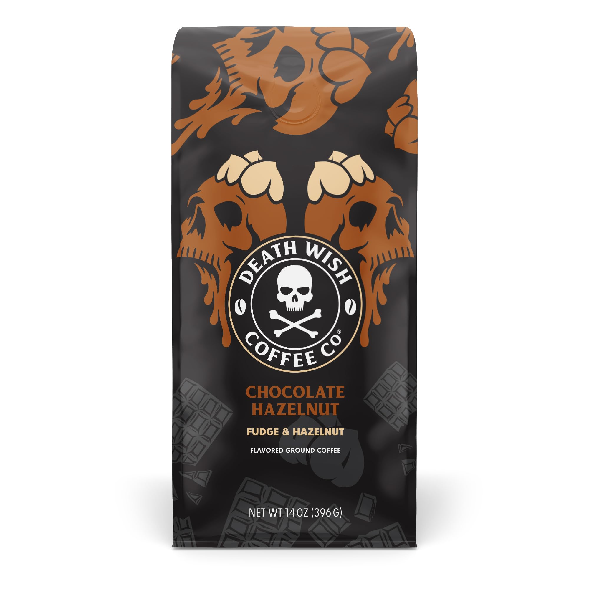 DEATH WISH COFFEE empaque frontal mostrando sabor y tamaño