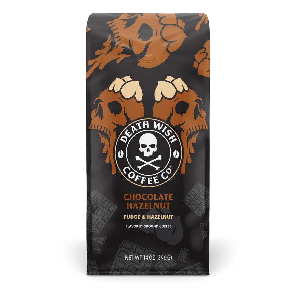 DEATH WISH COFFEE empaque frontal mostrando sabor y tamaño