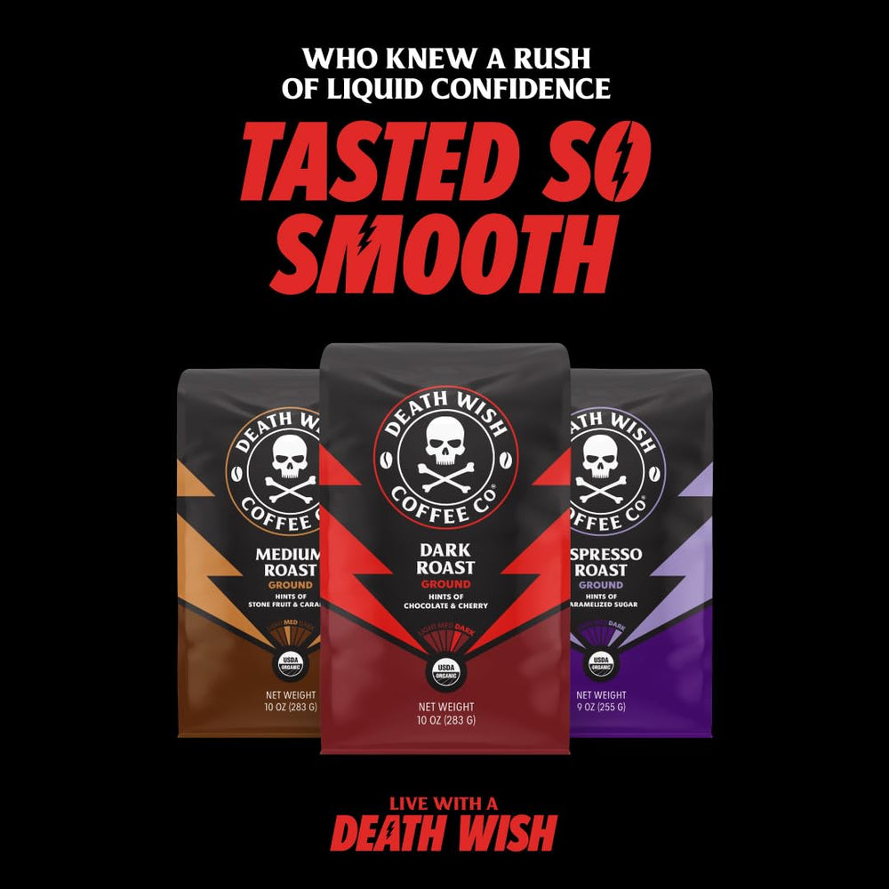 Death Wish Coffee taza lista para beber mostrando color y fortaleza