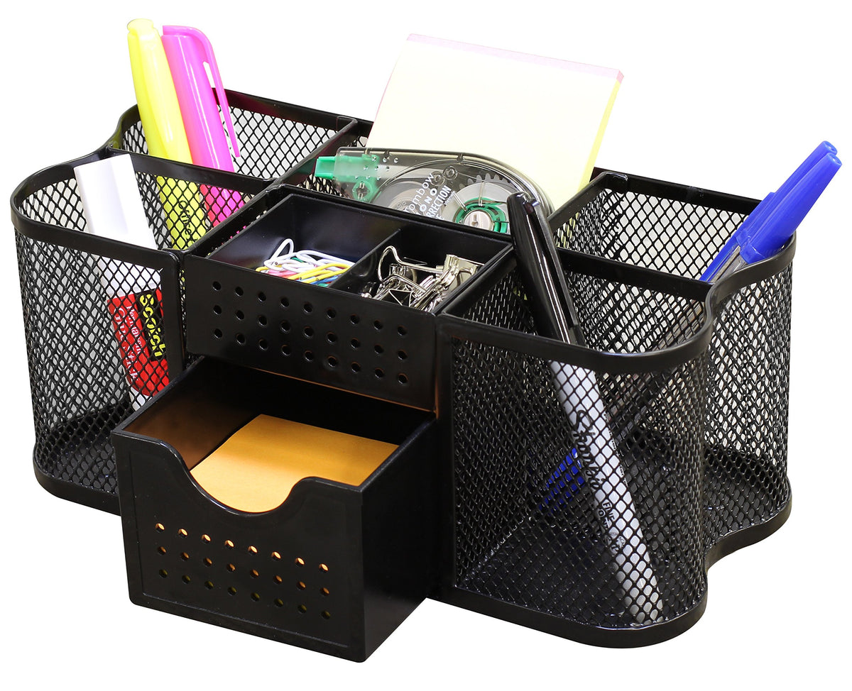 Deco Brothers vista frontal del organizador negro con múltiples compartimentos y orden