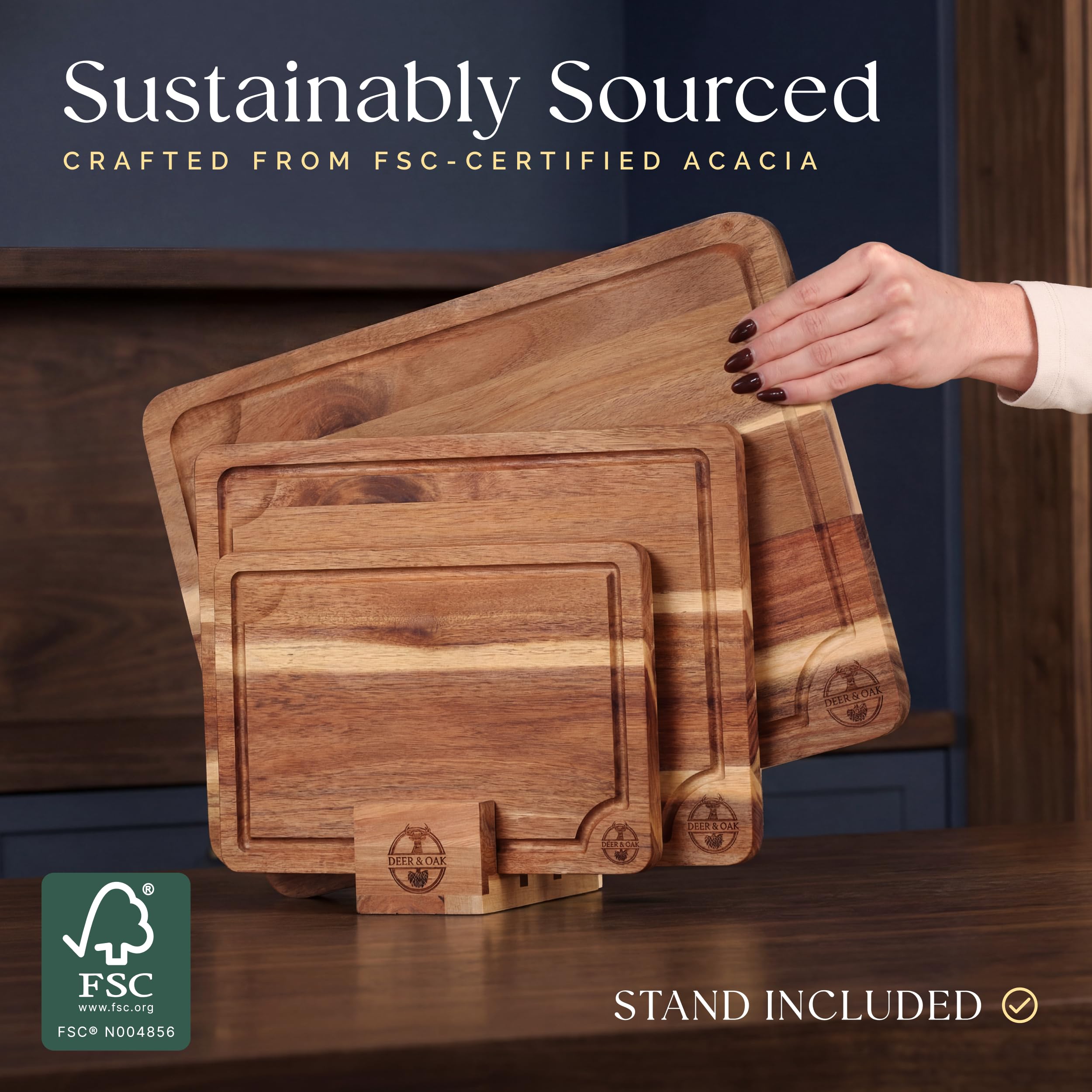 Deer & Oak soporte vertical con tablas ordenadas, ahorro de espacio y ventilación
