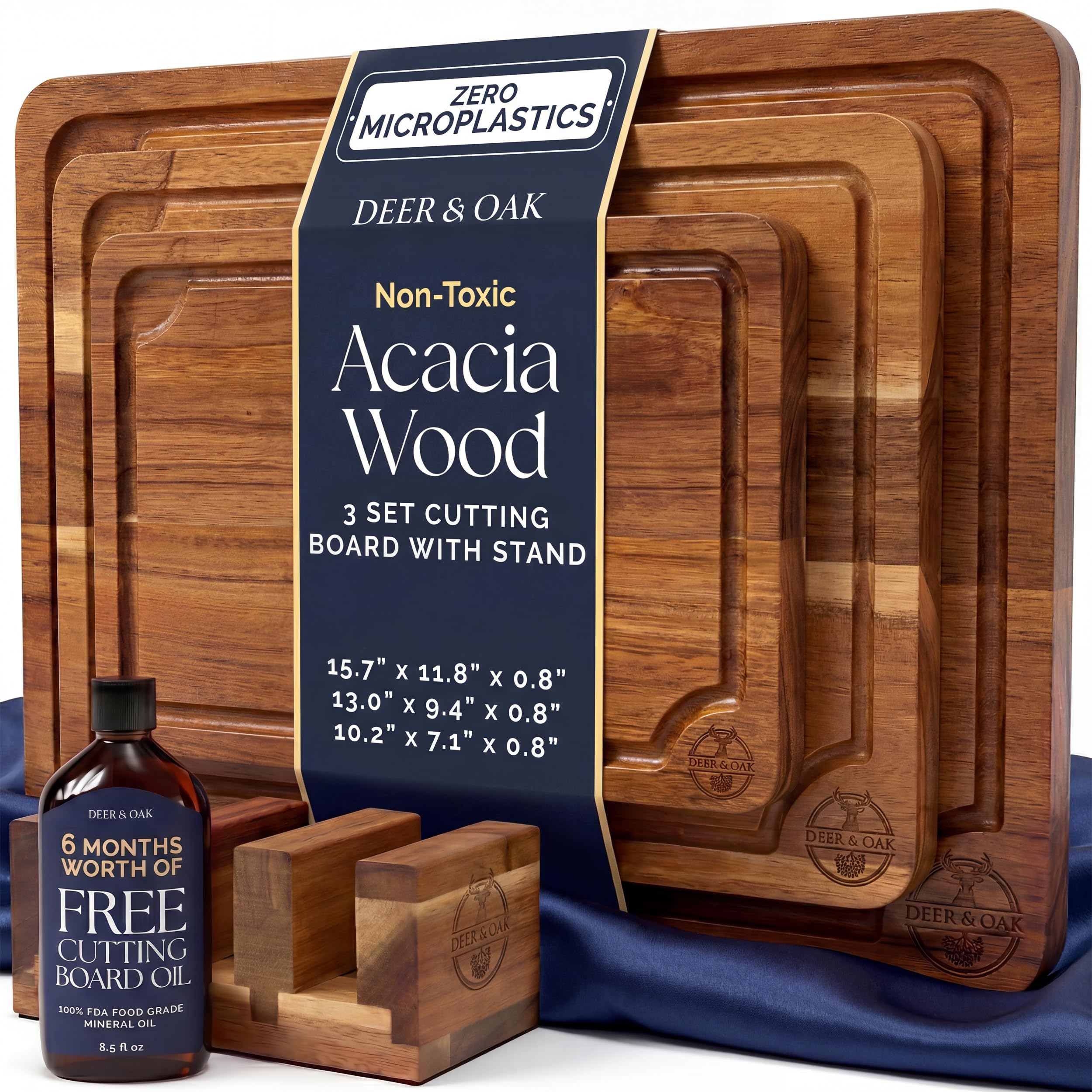Deer & Oak conjunto frontal mostrando las tres tablas y el soporte, aspecto elegante