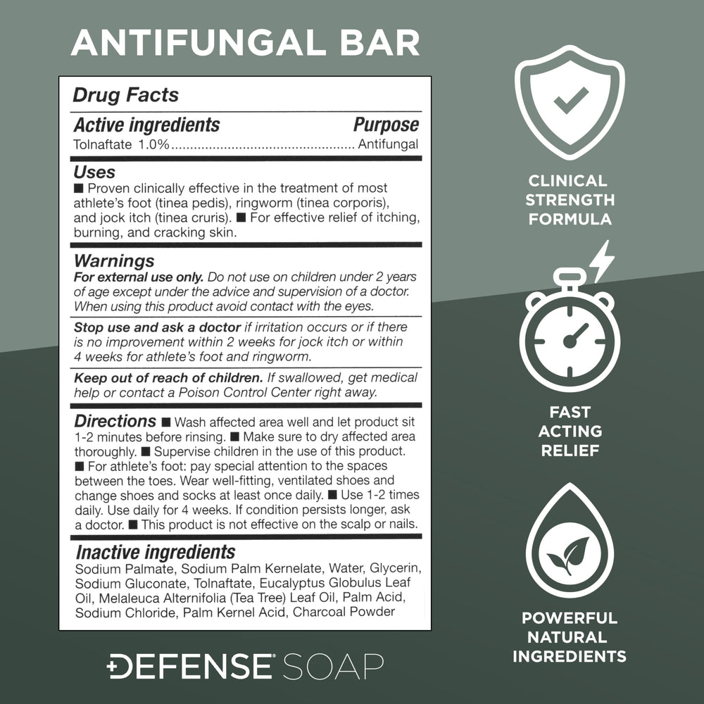 Defense Soap detalle del ingrediente tolnaftato enfatizando acción antifúngica localizada
