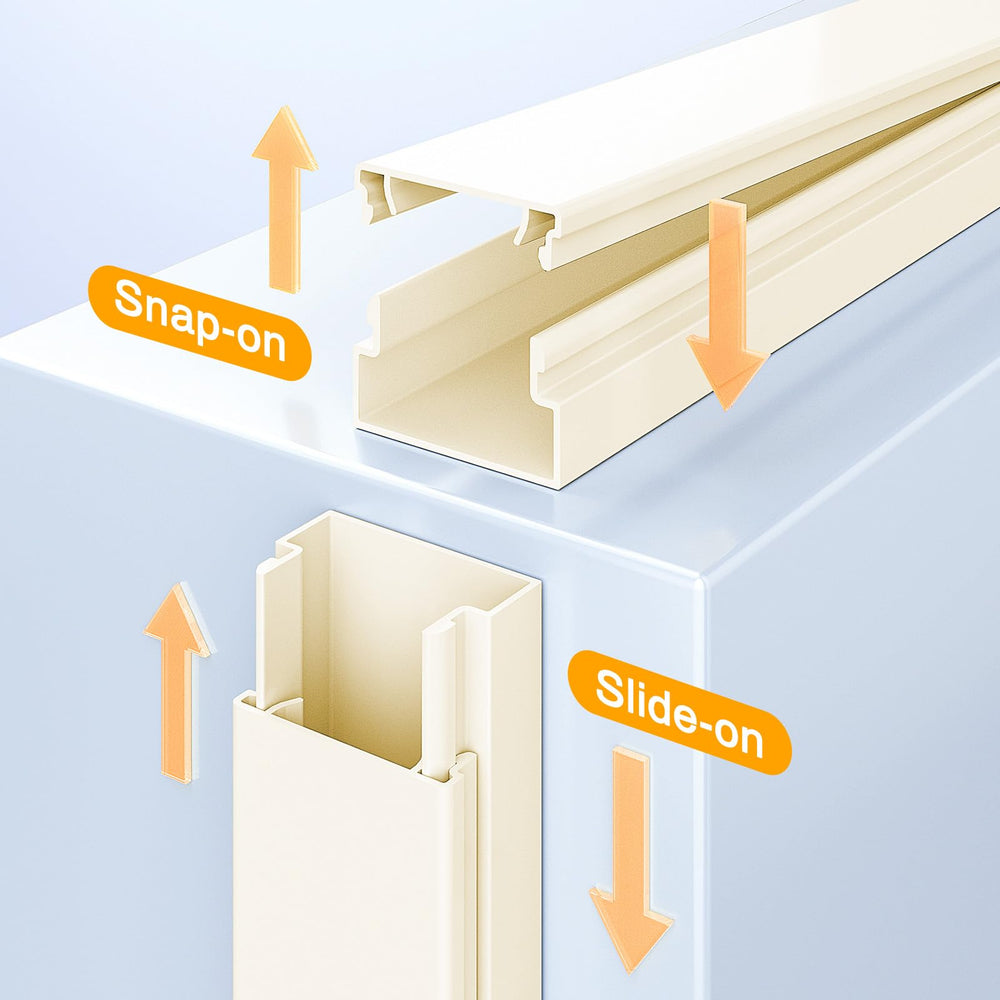 Delamu installed vertically behind a wall-mounted TV hiding cables neatly