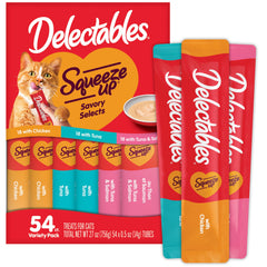 Delectables envase frontal mostrando 54 tubos y beneficios de variedad