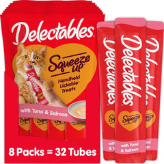 Delectables tubo frontal con atún y salmón mostrando presentación y facilidad de uso