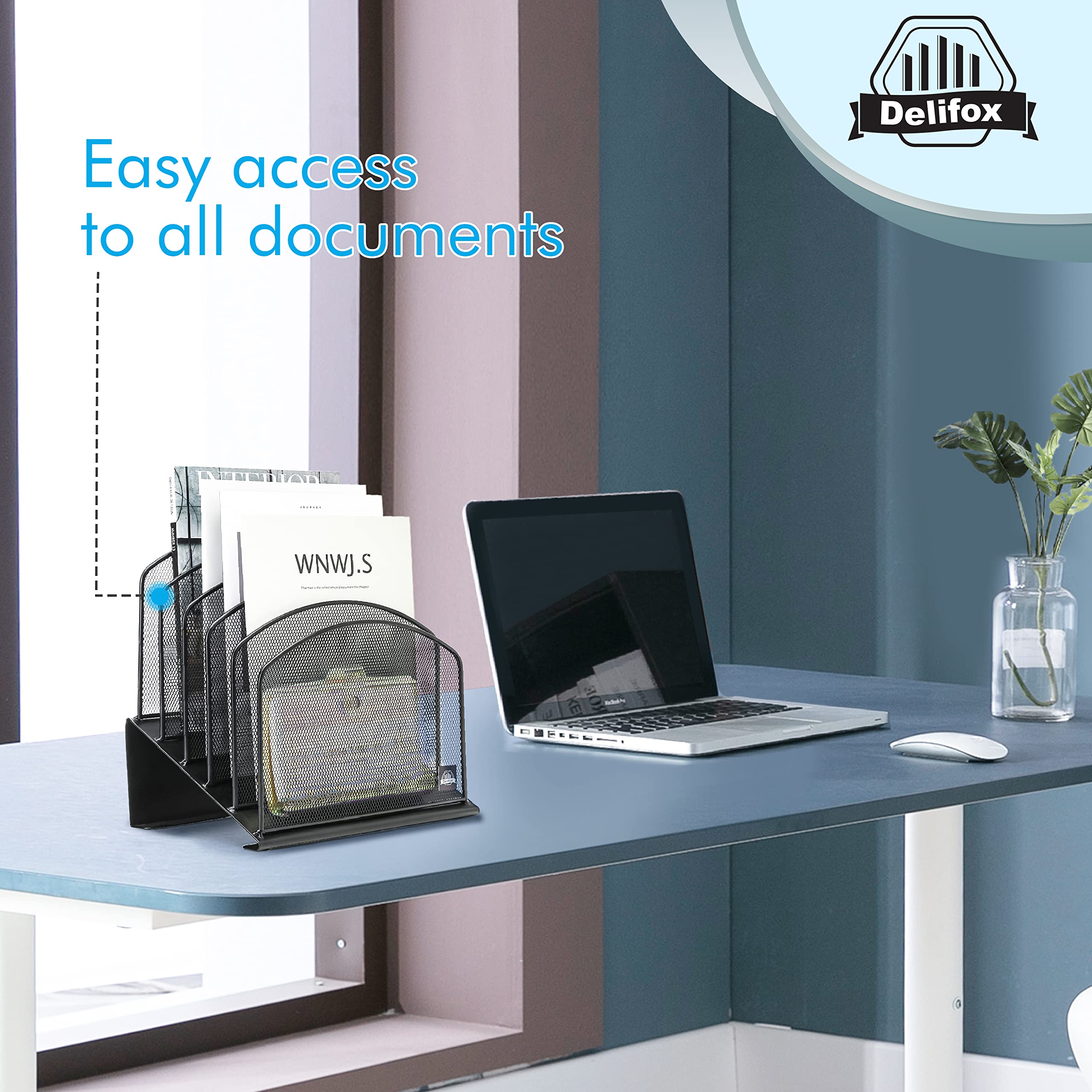 Delifox on desk demonstrating tidy workspace and improved productivity
