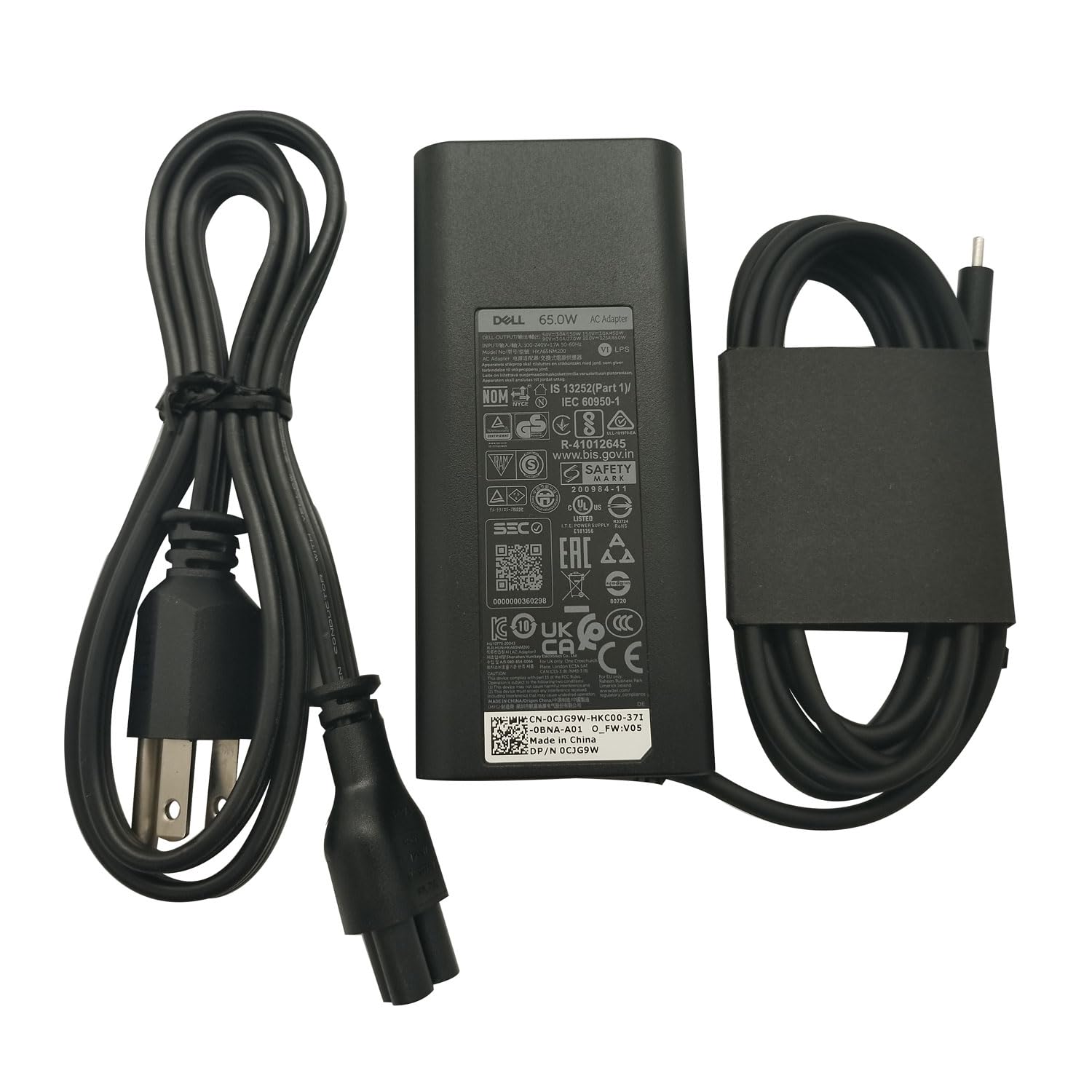 Dell adaptador 65W con conector USB-C ofreciendo carga segura