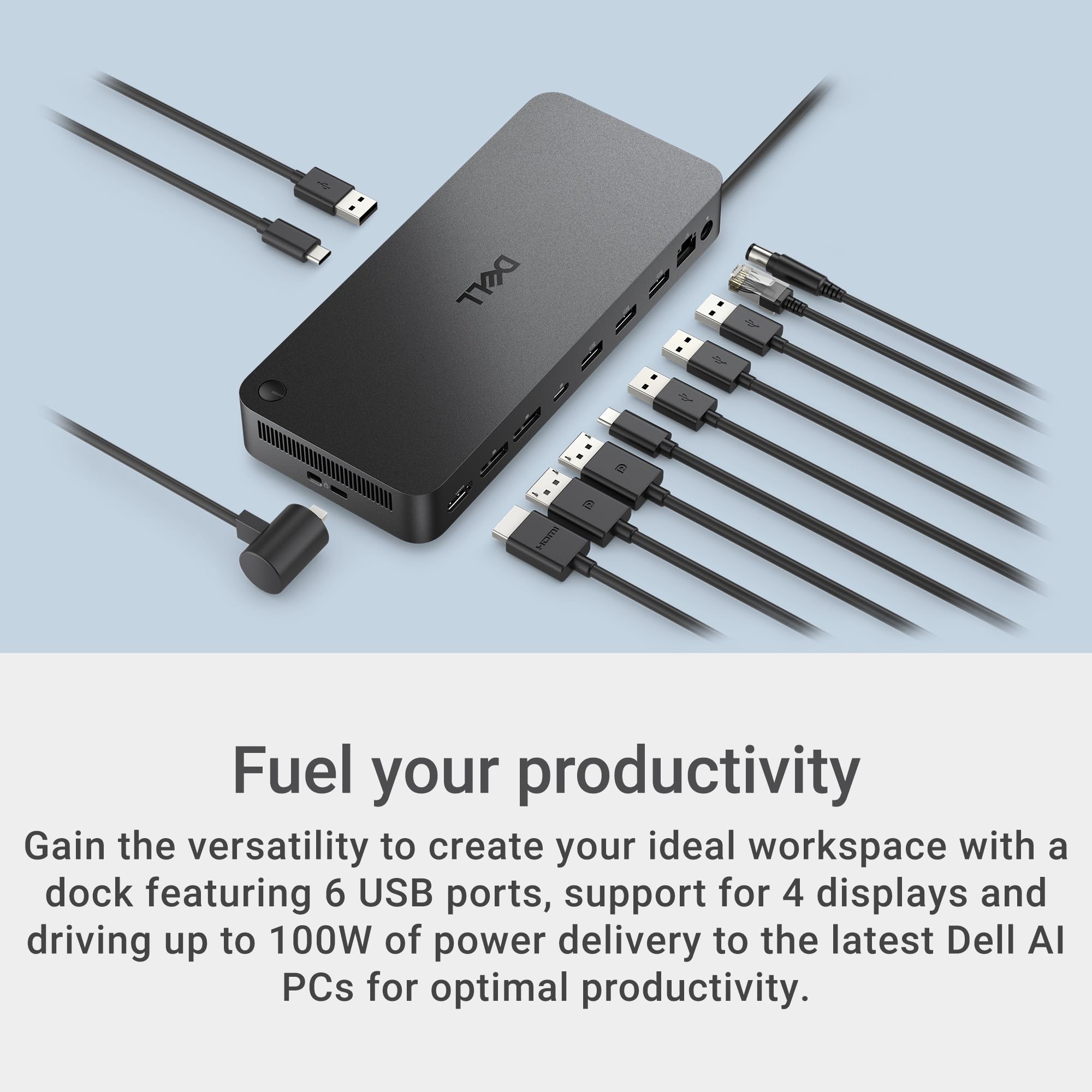 Dell WD25 cable USB-C ambidiestro con diseño durable mejora orden y flexibilidad