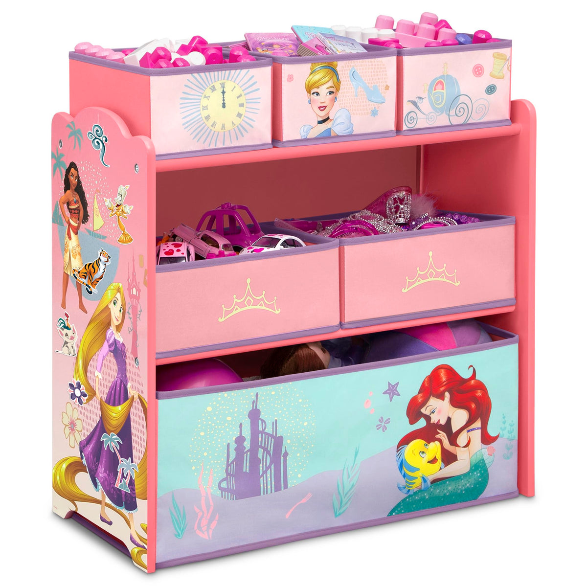 Delta Children vista frontal del organizador muestra orden y gráficos Disney Princess