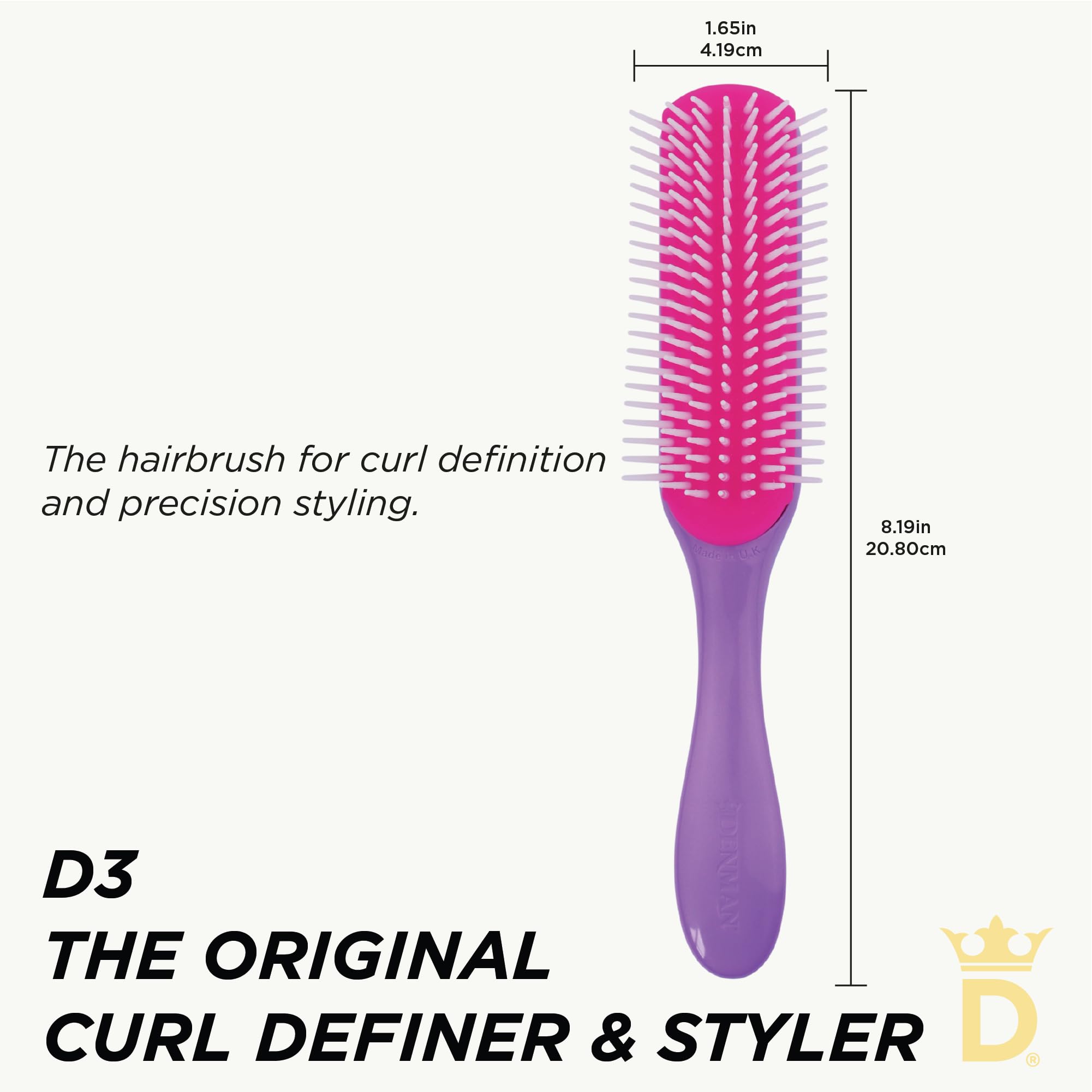 Denman detalle de púas nylon redondeadas para desenredo sin tirones