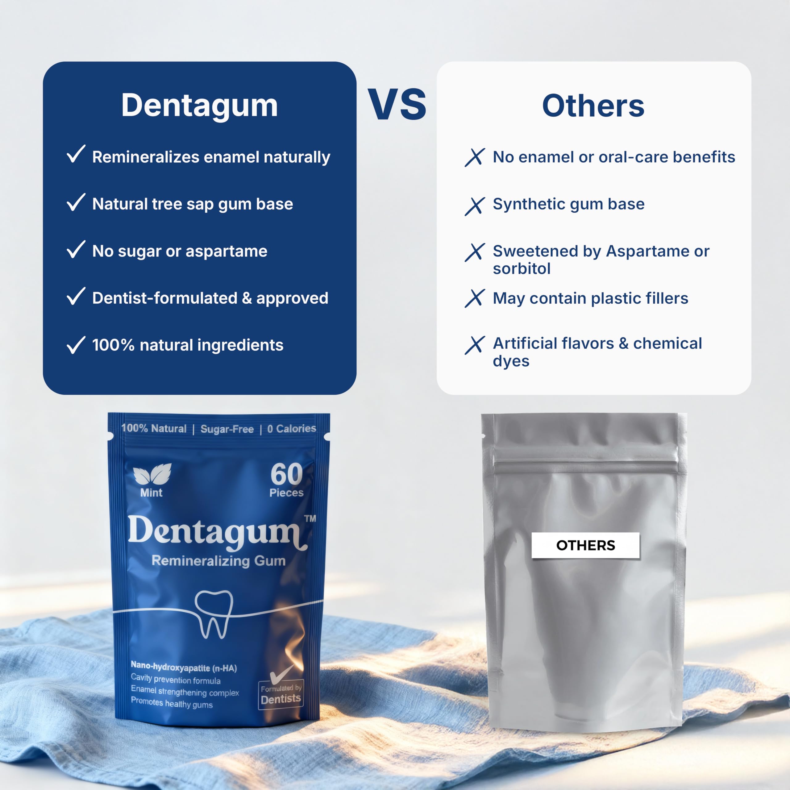 Dentagum chicles en mano listos para masticar y proteger entre cepillados