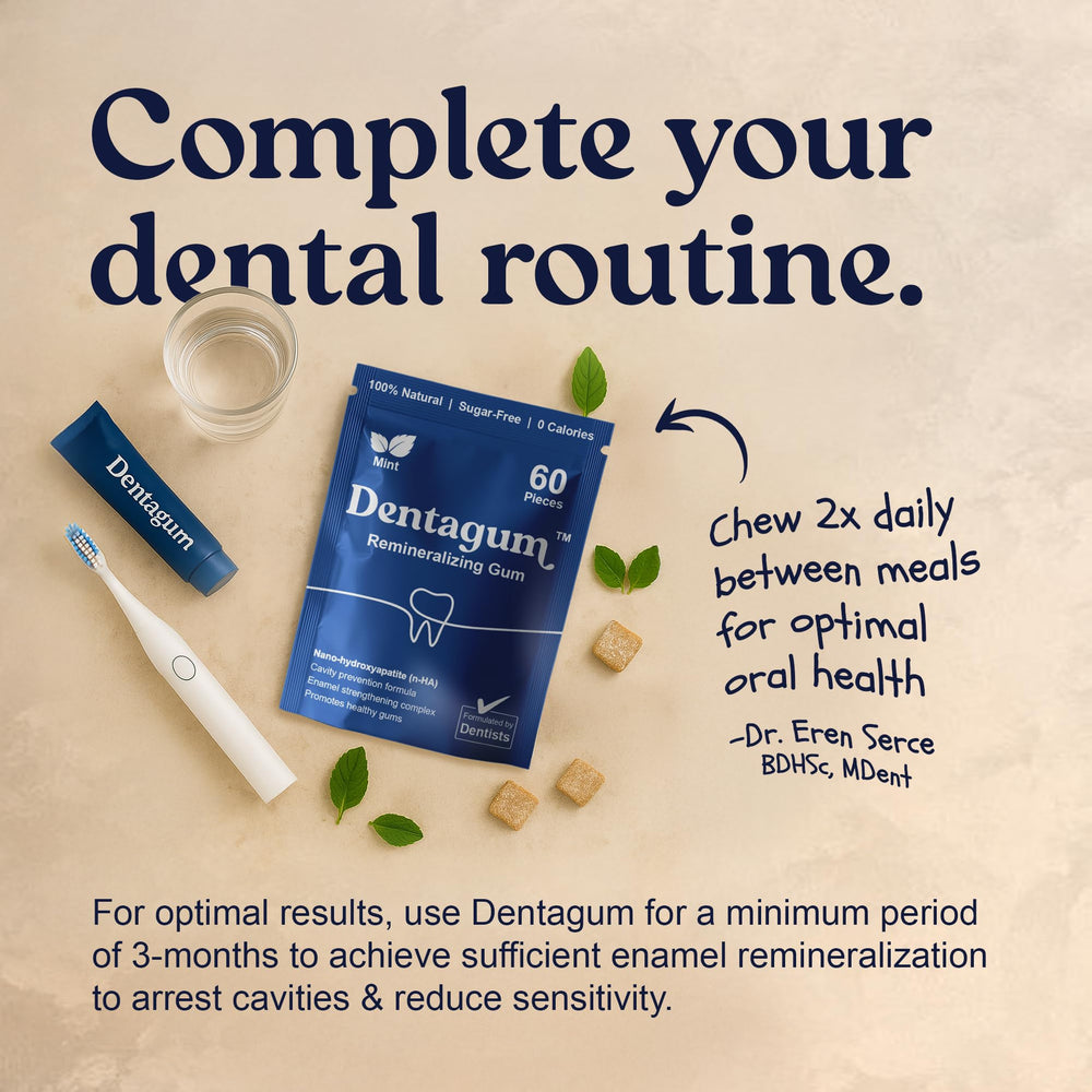 Dentagum comparación de tamaño del pouch para llevar y almacenamiento
