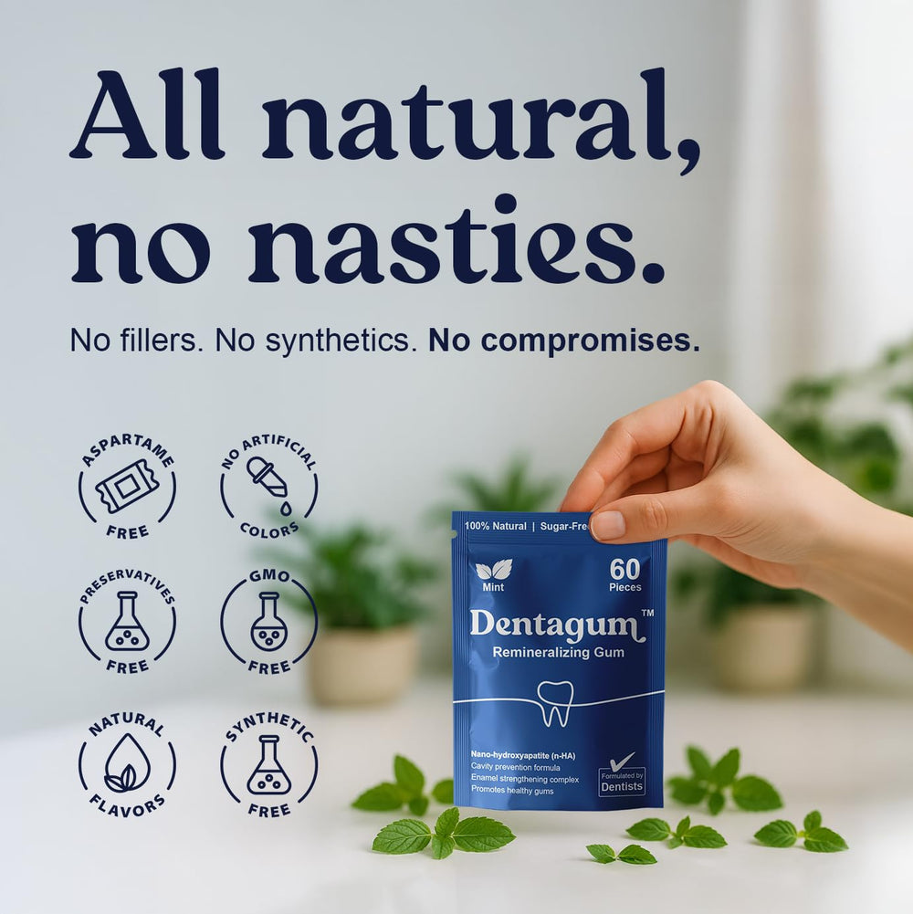 Dentagum etiqueta con ingredientes que destaca nano-hydroxyapatita