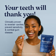 Dentagum textura del chicle resaltando base vegetal y durabilidad