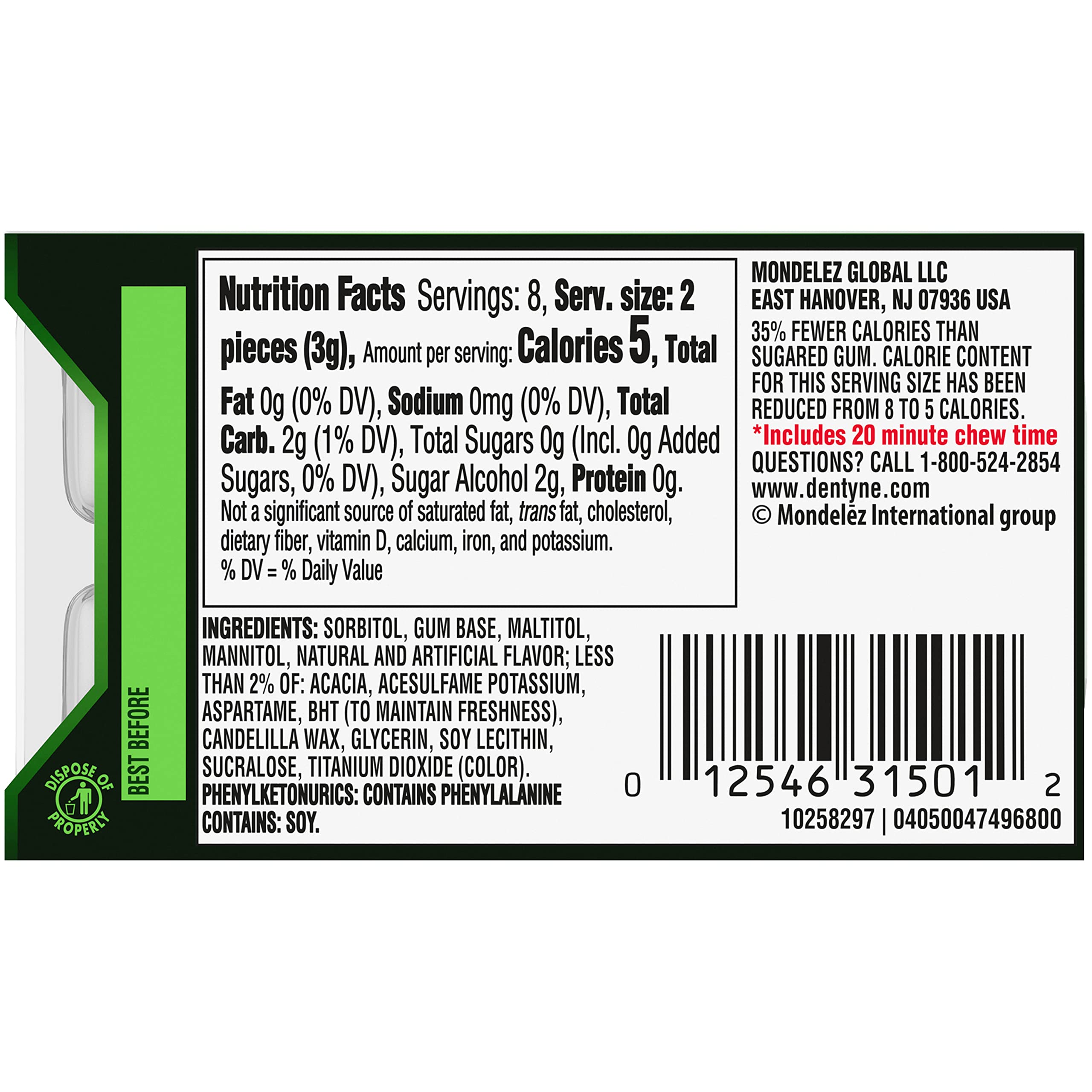 Dentyne comparación de tamaño en mano para escala conveniente