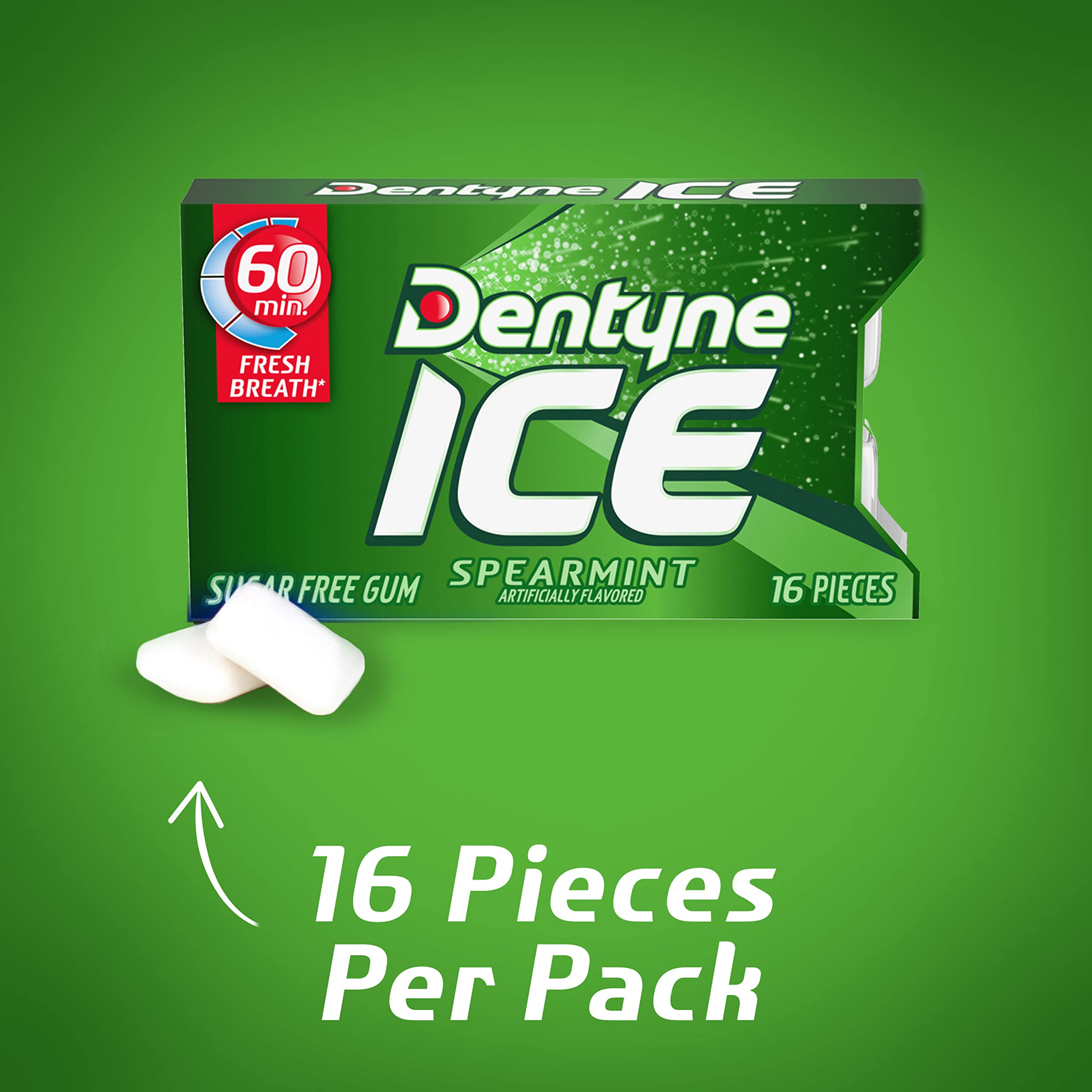 Dentyne primer plano de una pieza resaltando forma y frescura