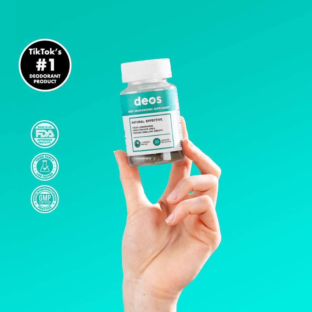 DEOS detalle de una cápsula vegana y su textura, indica pureza del producto