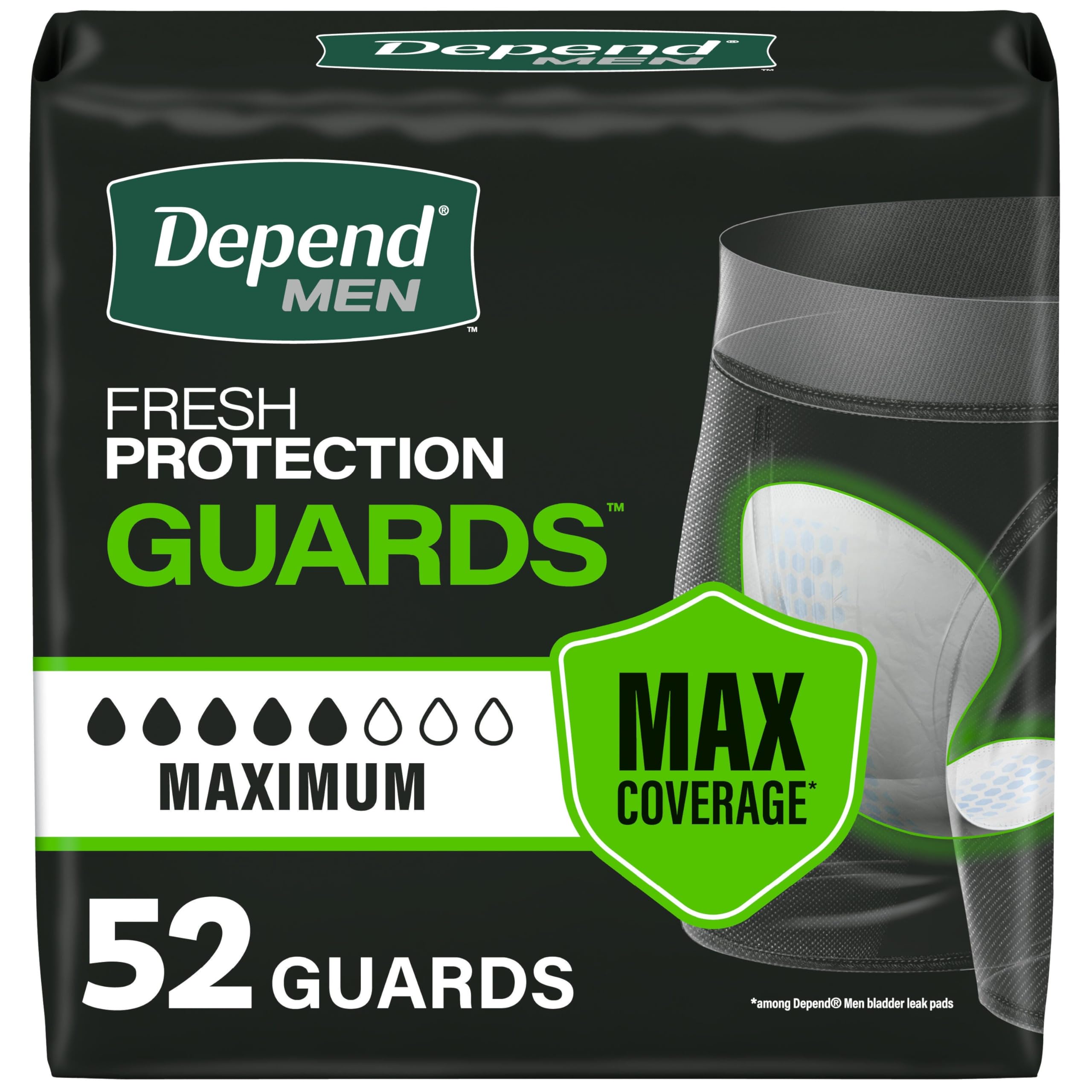 Depend empaque frontal mostrando 52 unidades y beneficios principales