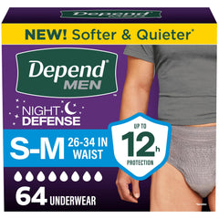 Depend paquete frontal de Night Defense para hombre mostrando el diseño y conteo