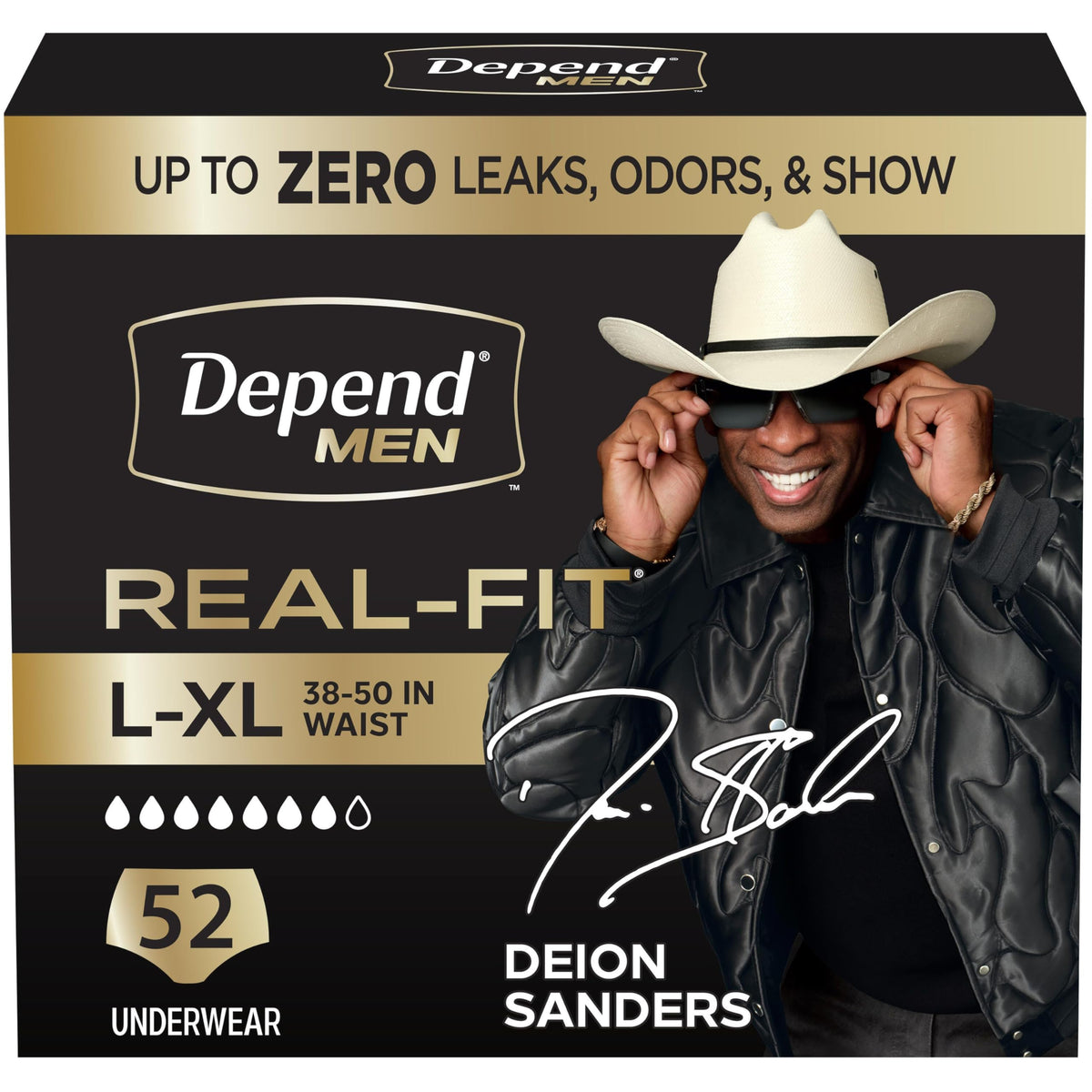 Depend real fit vista frontal mostrando ajuste discreto y aspecto de ropa interior