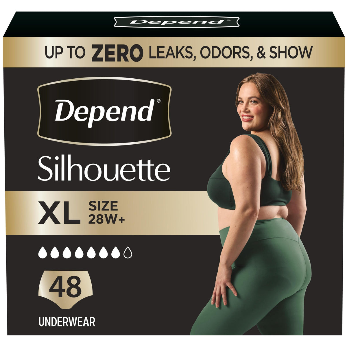 Depend empaque frontal mostrando paquete rosa y cantidad 48, protección visible