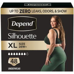 Depend empaque frontal mostrando paquete rosa y cantidad 48, protección visible