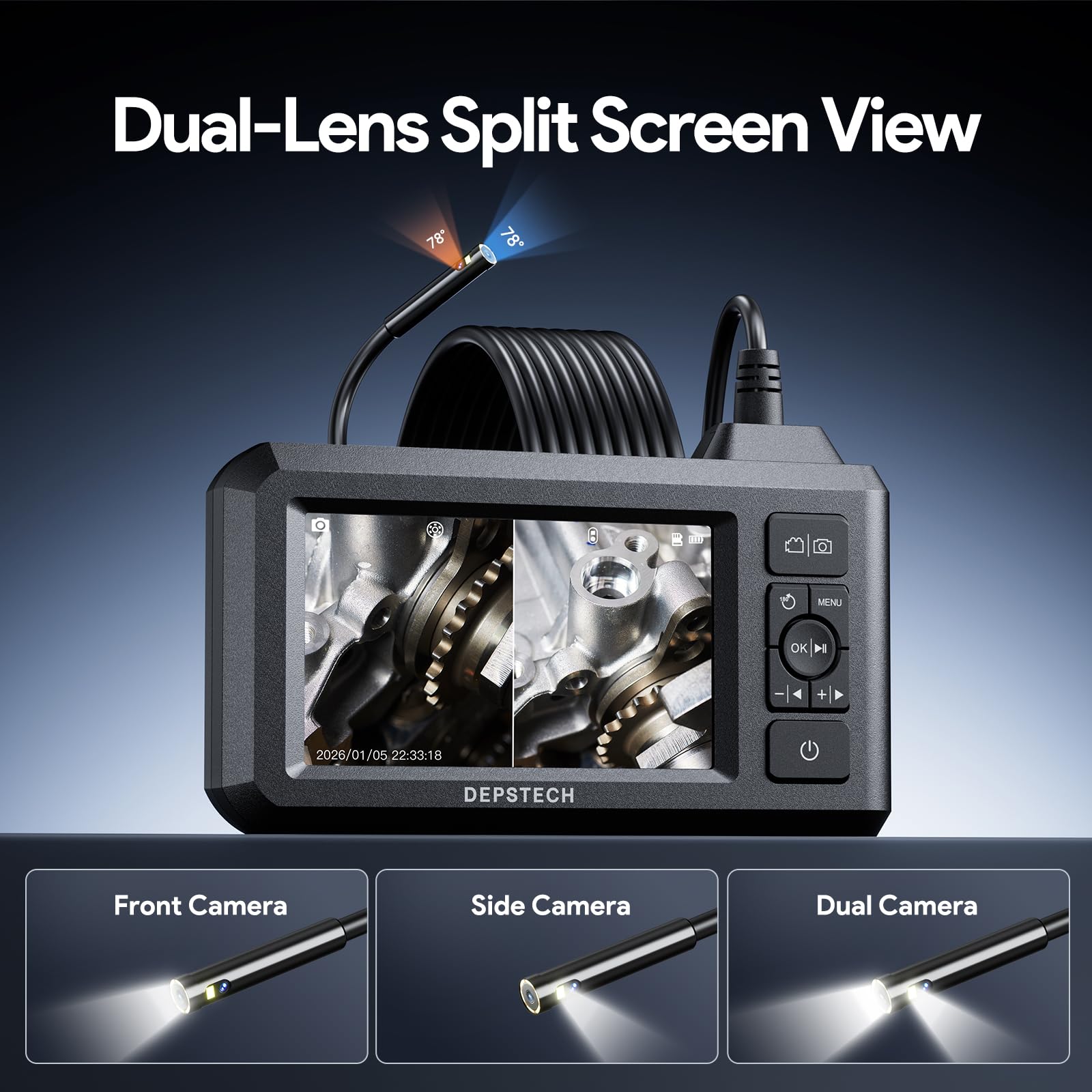 DEPSTECH DS300 lente lateral en detalle para ángulos ampliados