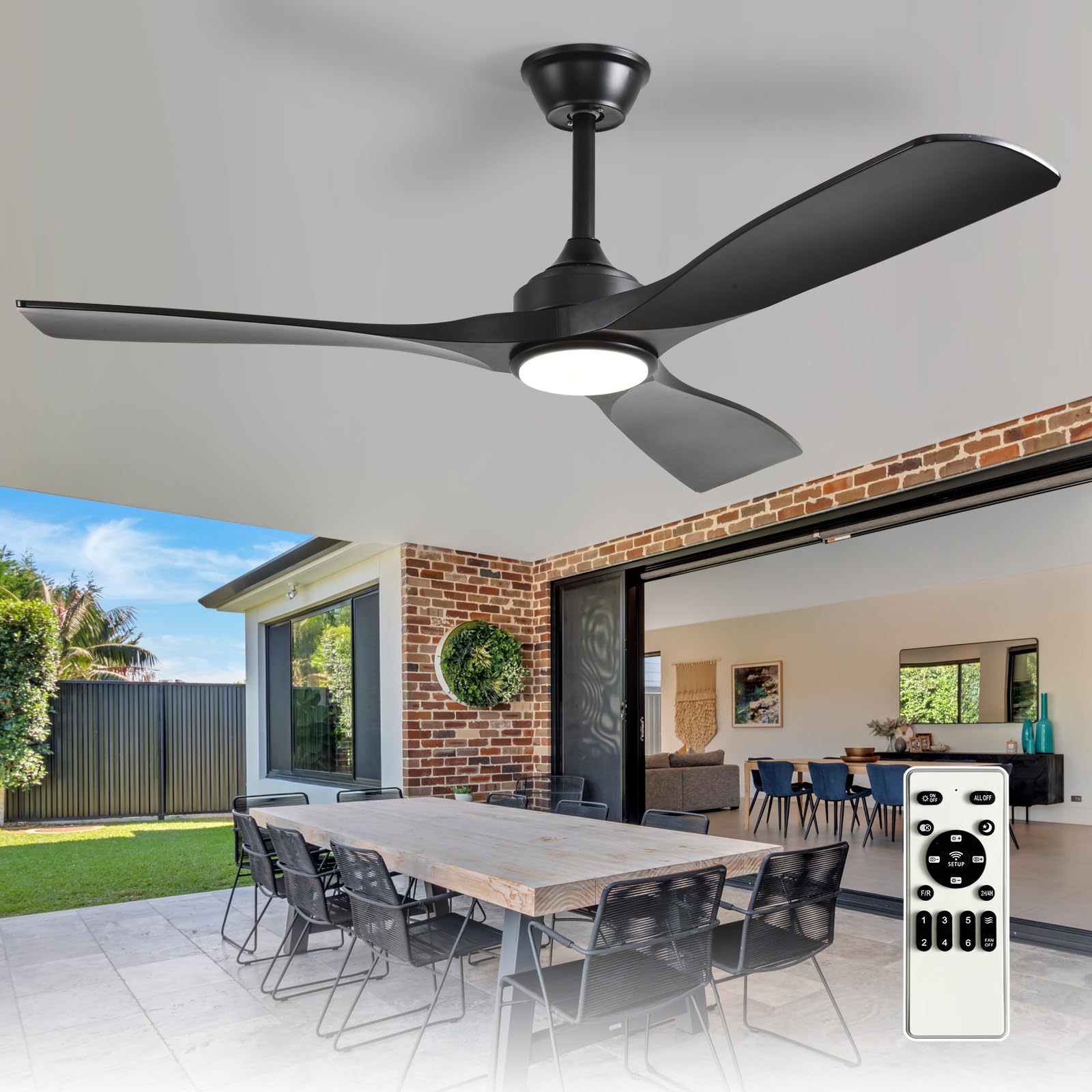 Depuley ventilador frontal negro mostrando diseño moderno y ahorro energético