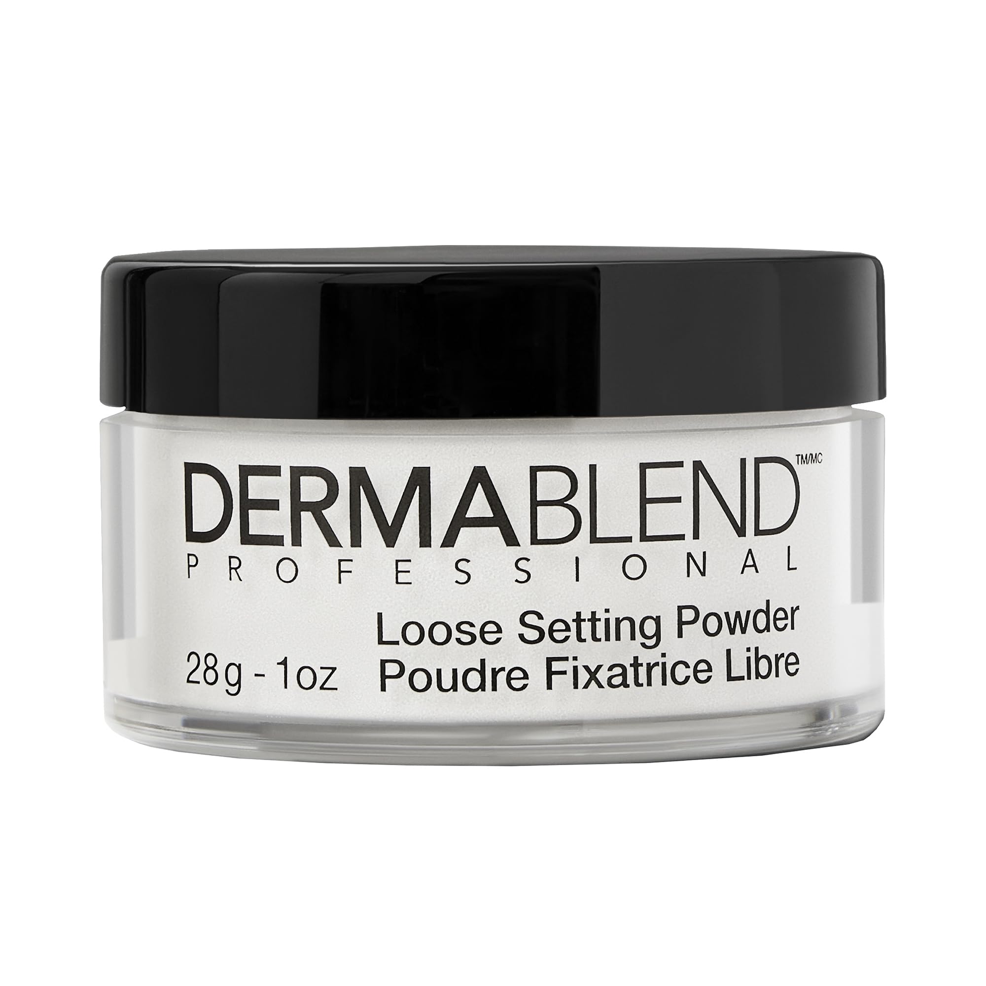 Dermablend polvo suelto frontal muestra envase y acabado mate