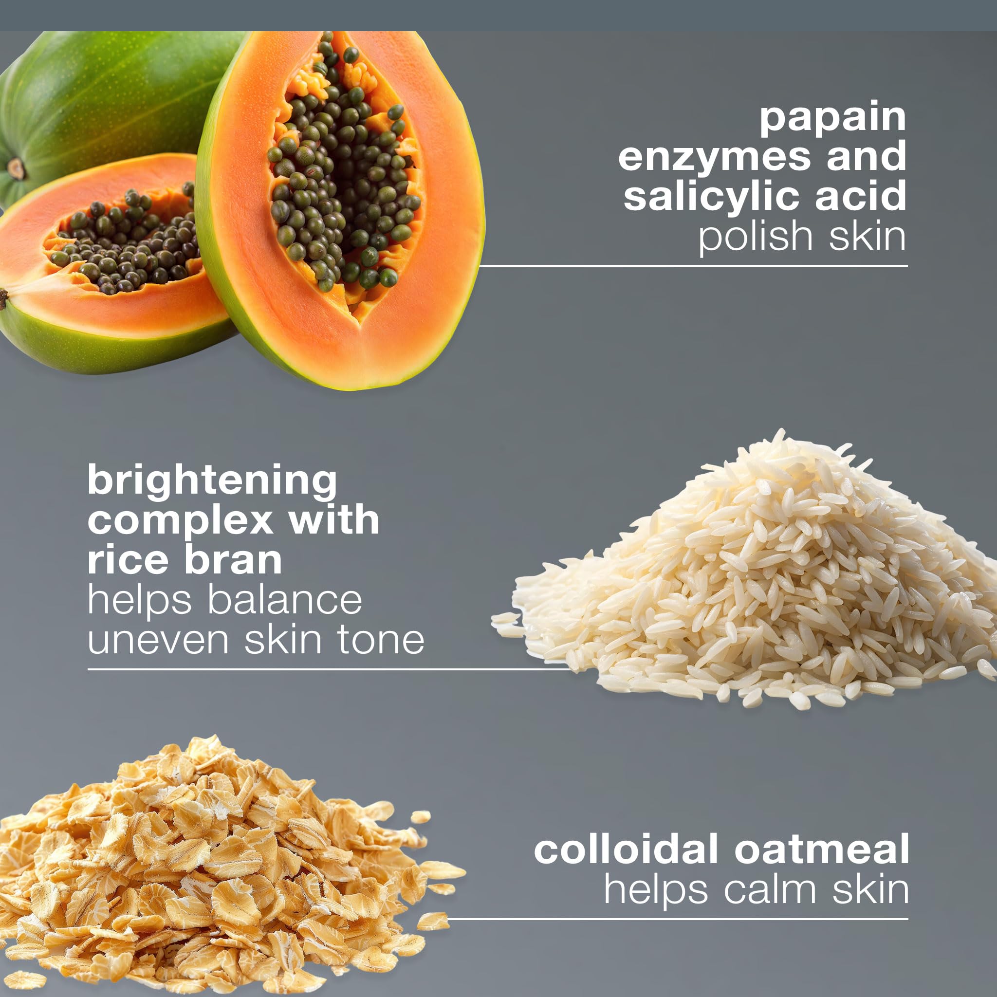 Dermalogica primer plano de ingredientes como papaya y ácido salicílico evidenciando renovación